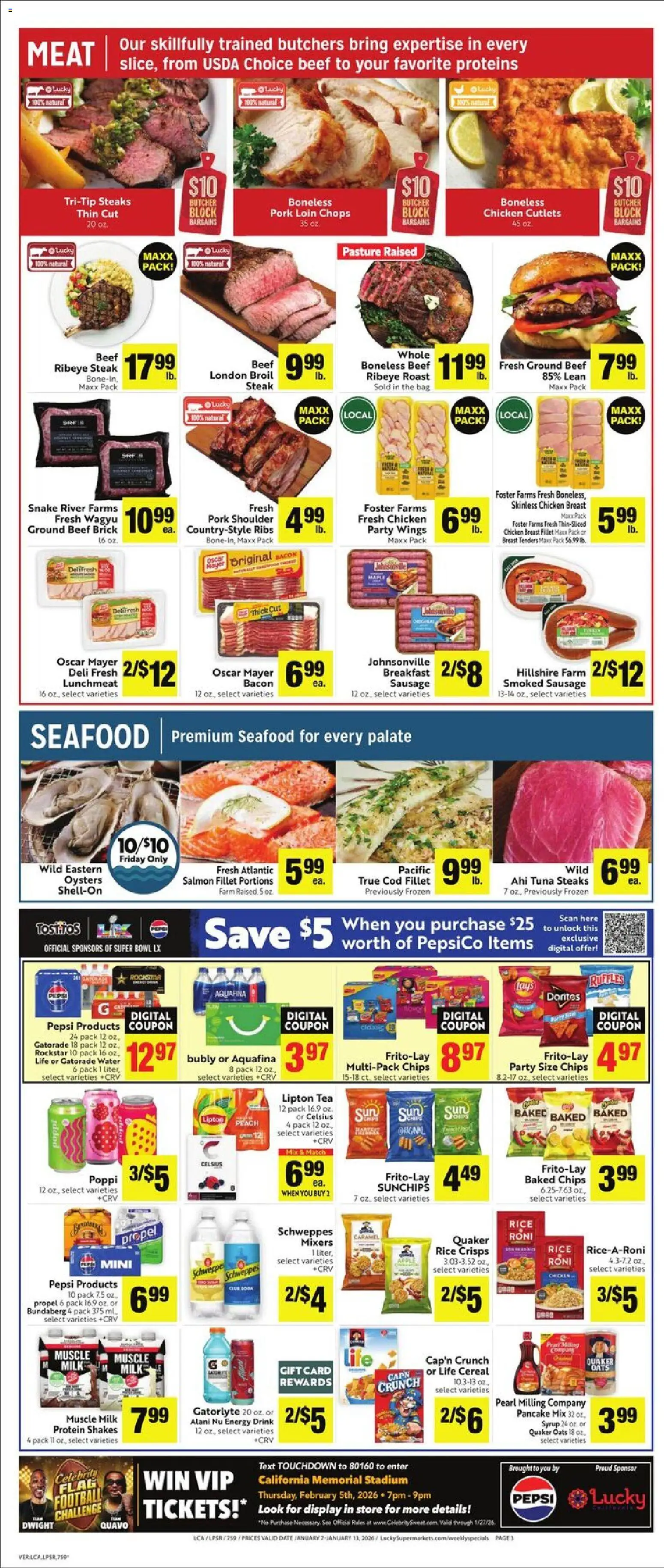 Lucky Supermarkets Weekly - AK - valid from 07.01.2026 | Page: 3 | Products: Pork, Beef, Seafood, Sausage