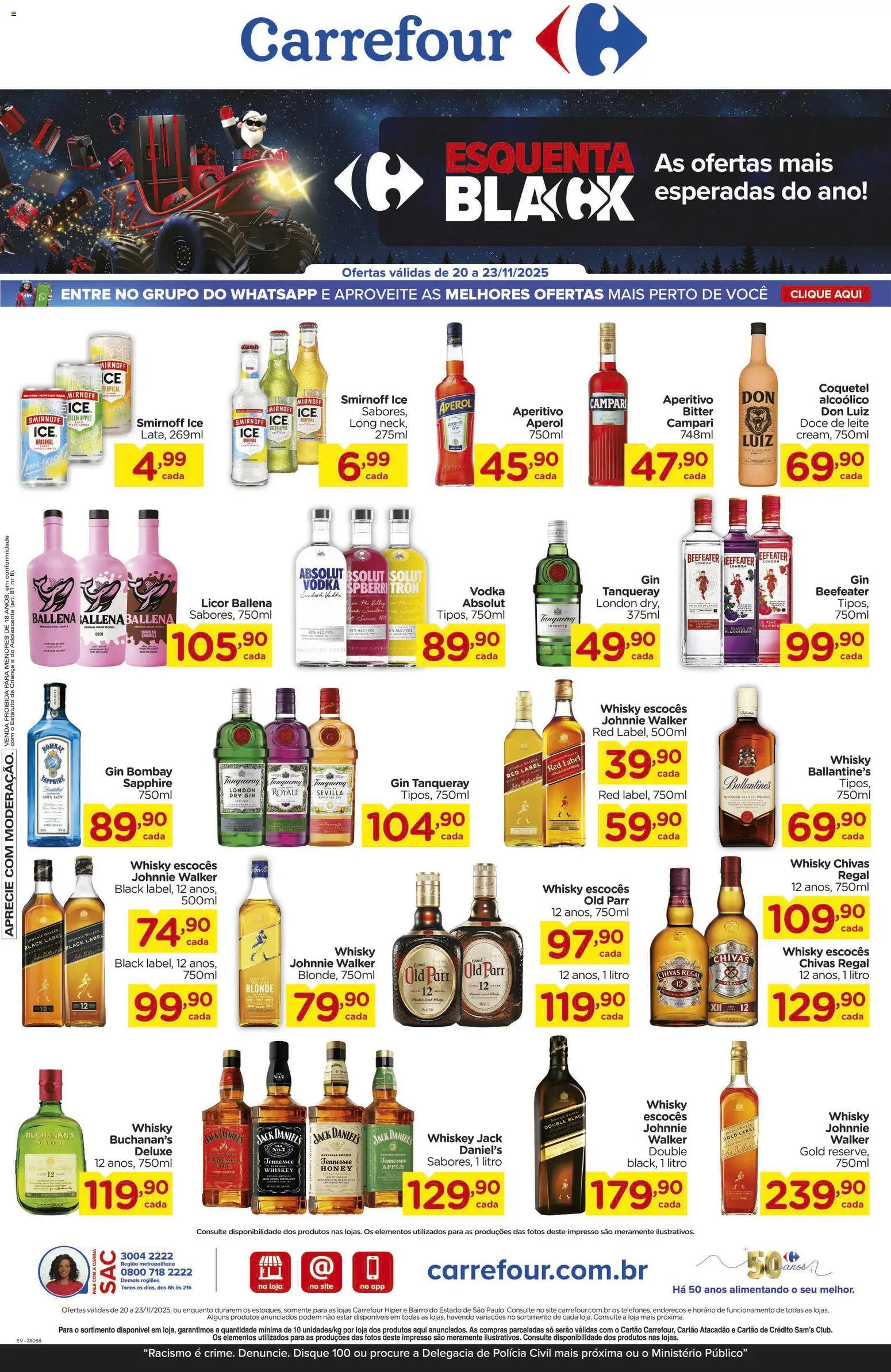 Carrefour Folheto - válido de 20.11.2025 | Página: 1 | Produtos: Licor, Whisky red label, Gin, Campari