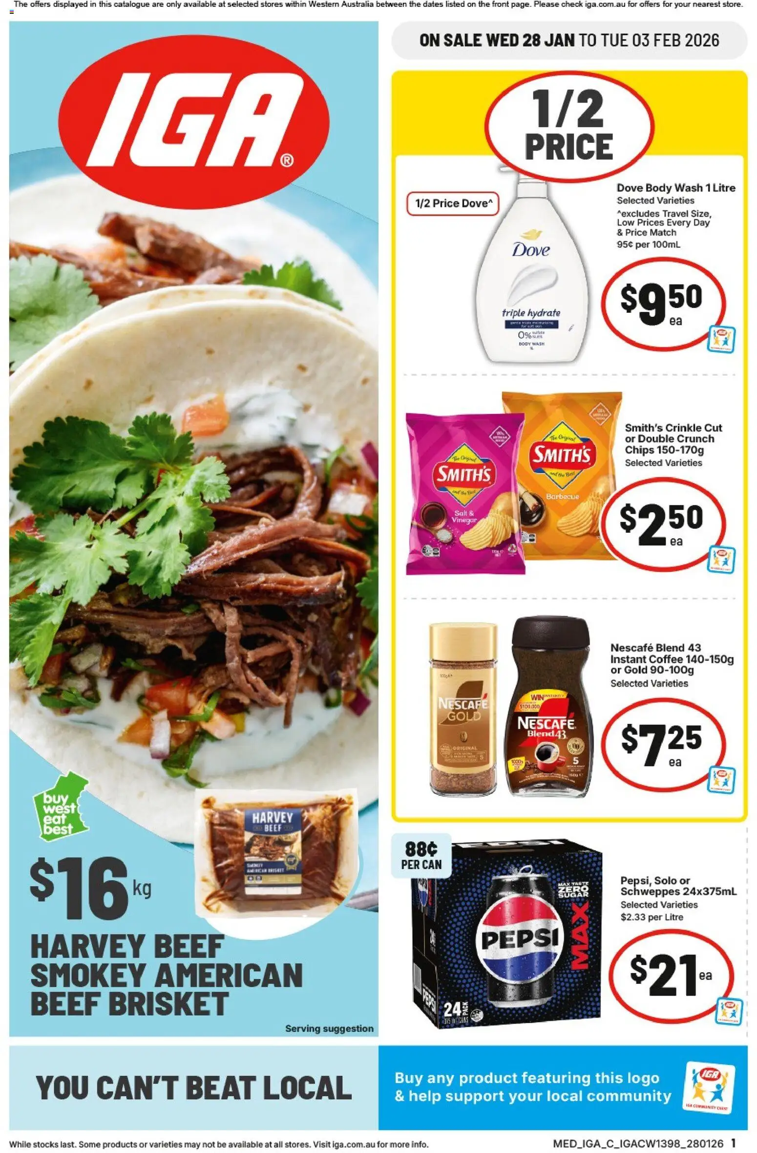 IGA catalogue - valid from 28.01.2026 | Page: 1 | Products: Coffee, Beef, Vinegar, Nescafe