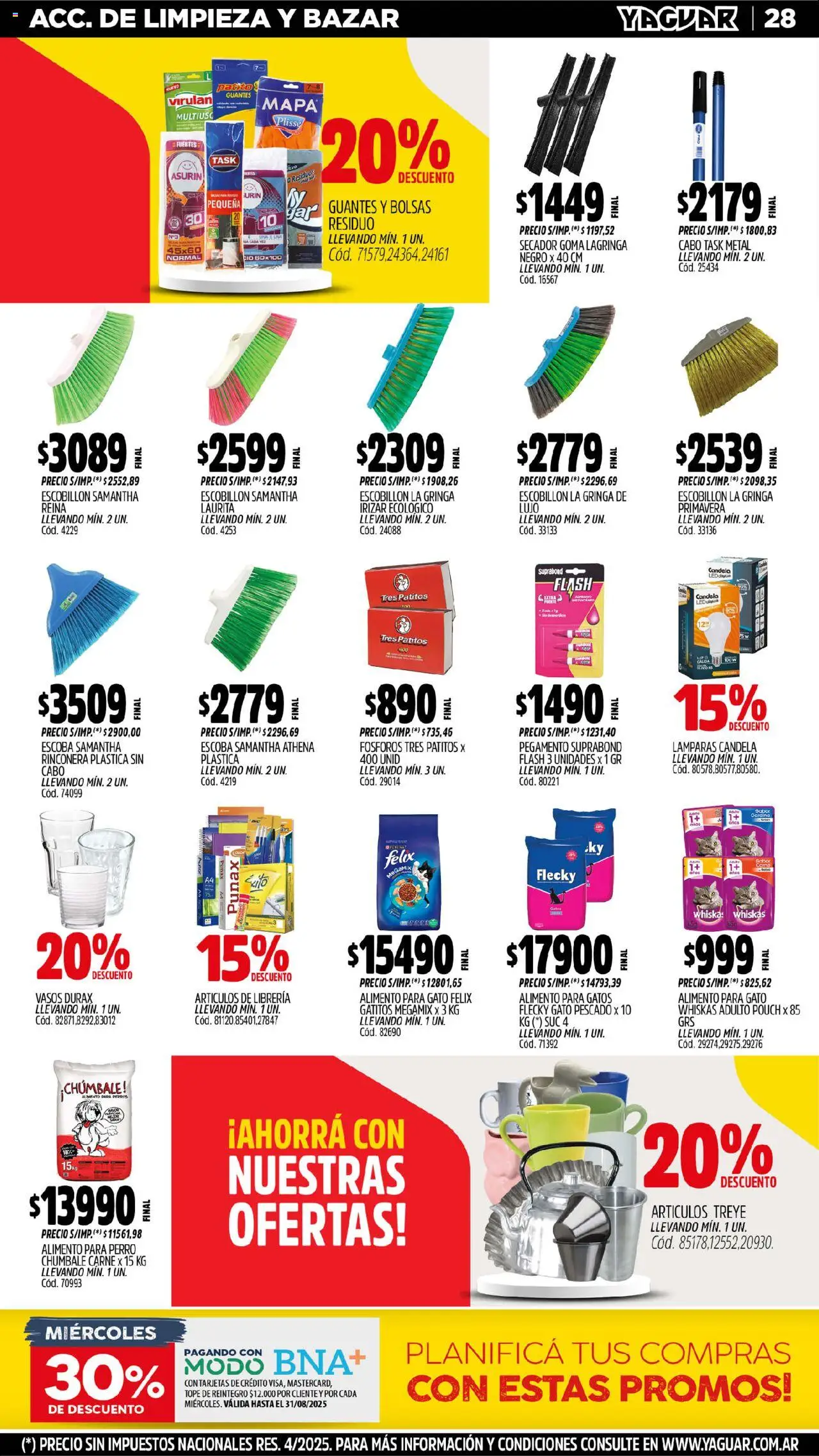 Yaguar - Mar del Plata │ válido desde el 18.08.2025 | Página: 27 | Productos: Fósforos, Pegamento, Escobillon, Vasos