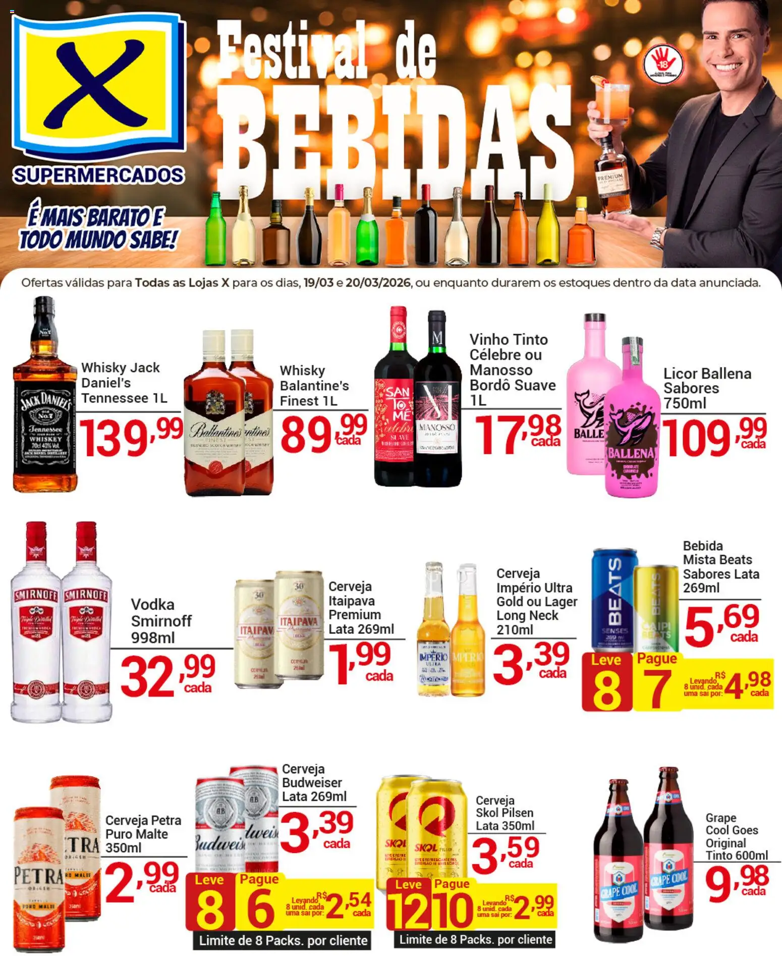 X Supermercados Folheto - válido de 19.03.2026 | Página: 1 | Produtos: Licor, Vinho, Cerveja, Vodka