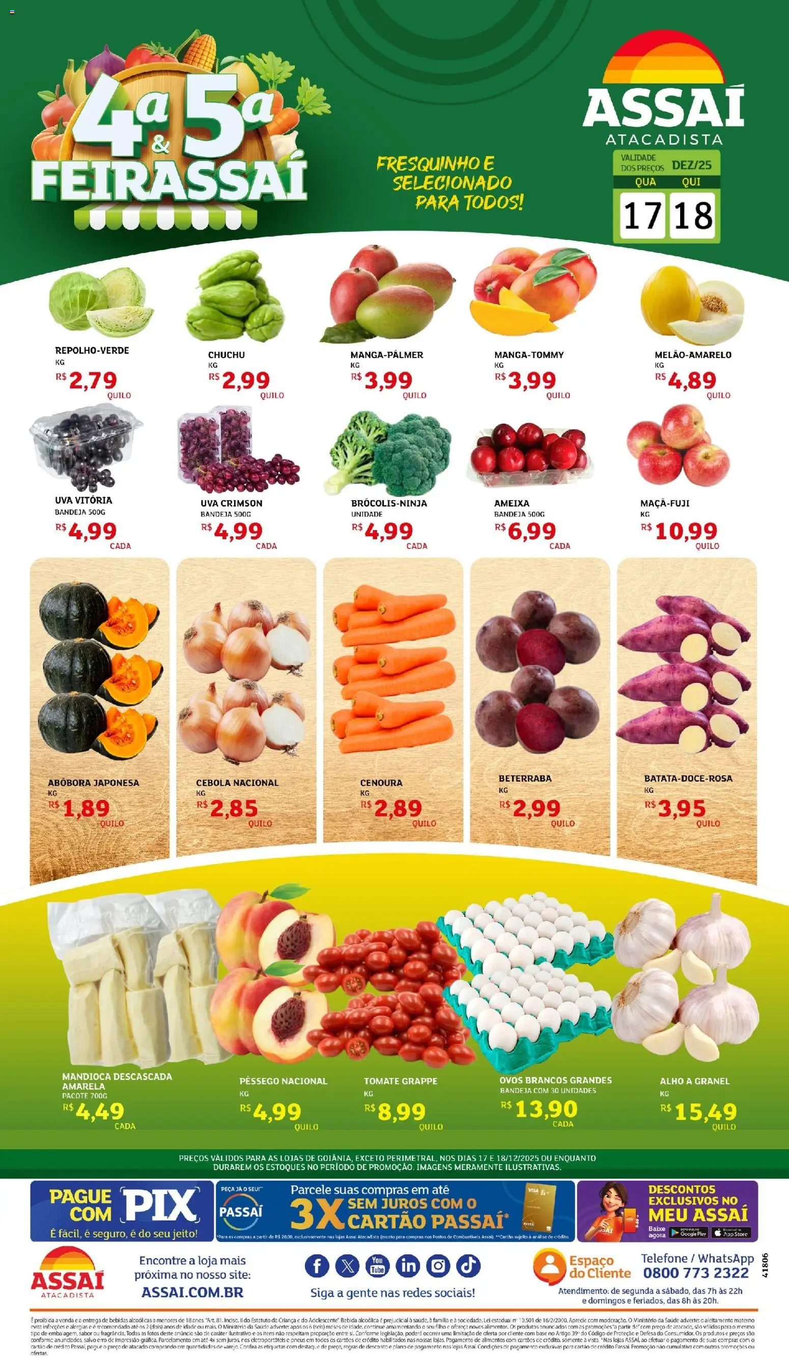 Assaí Atacadista Folheto - válido de 17.12.2025 | Página: 1 | Produtos: Pêssego, Base, Bandeja, Telefone