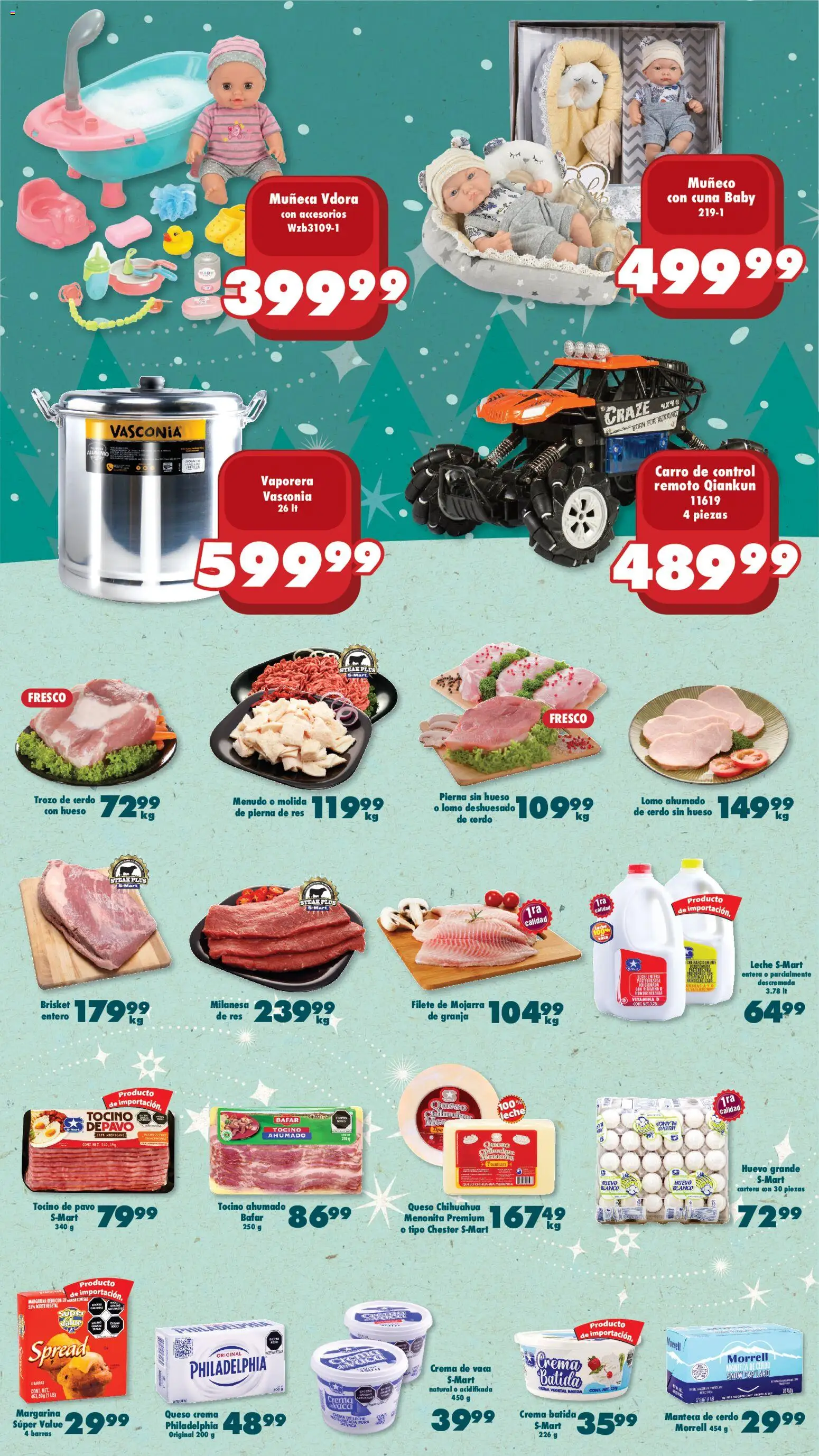 Nuevas ofertas de S-Mart válidas en toda la República Mexicana desde el 16.12.2025. ¡Encuentra las mejores ofertas en S-Mart folleto Juárez! | Página: 2 | Productos: Tocino, Sal, Queso crema, Crema