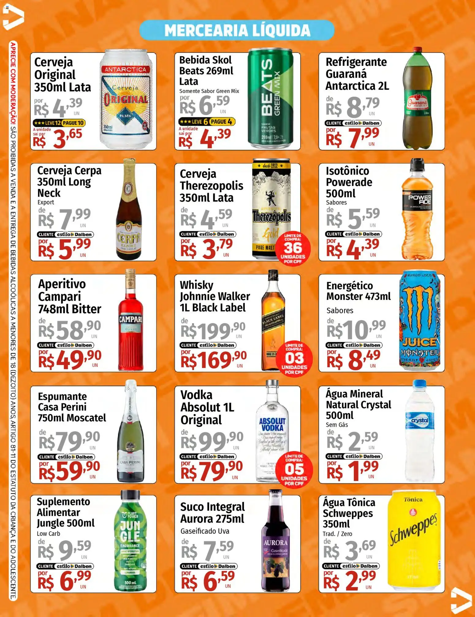 Supermercado Dalben Folheto - válido de 10.04.2026 | Página: 3 | Produtos: Guaraná, Bebida, Água mineral, Campari