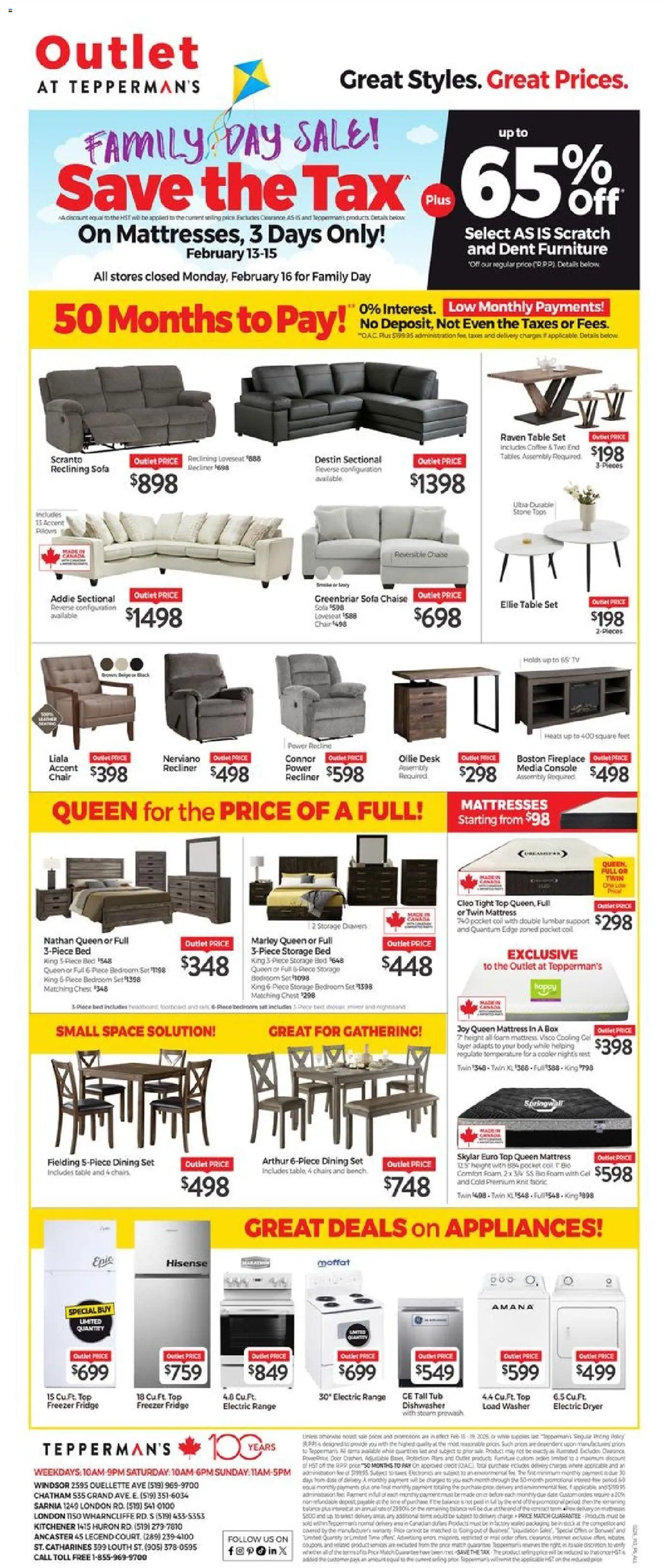 Tepperman's flyer valid from 13.02.2026 | Page: 1 | Products: Tv, Freezer, Bed, Chair