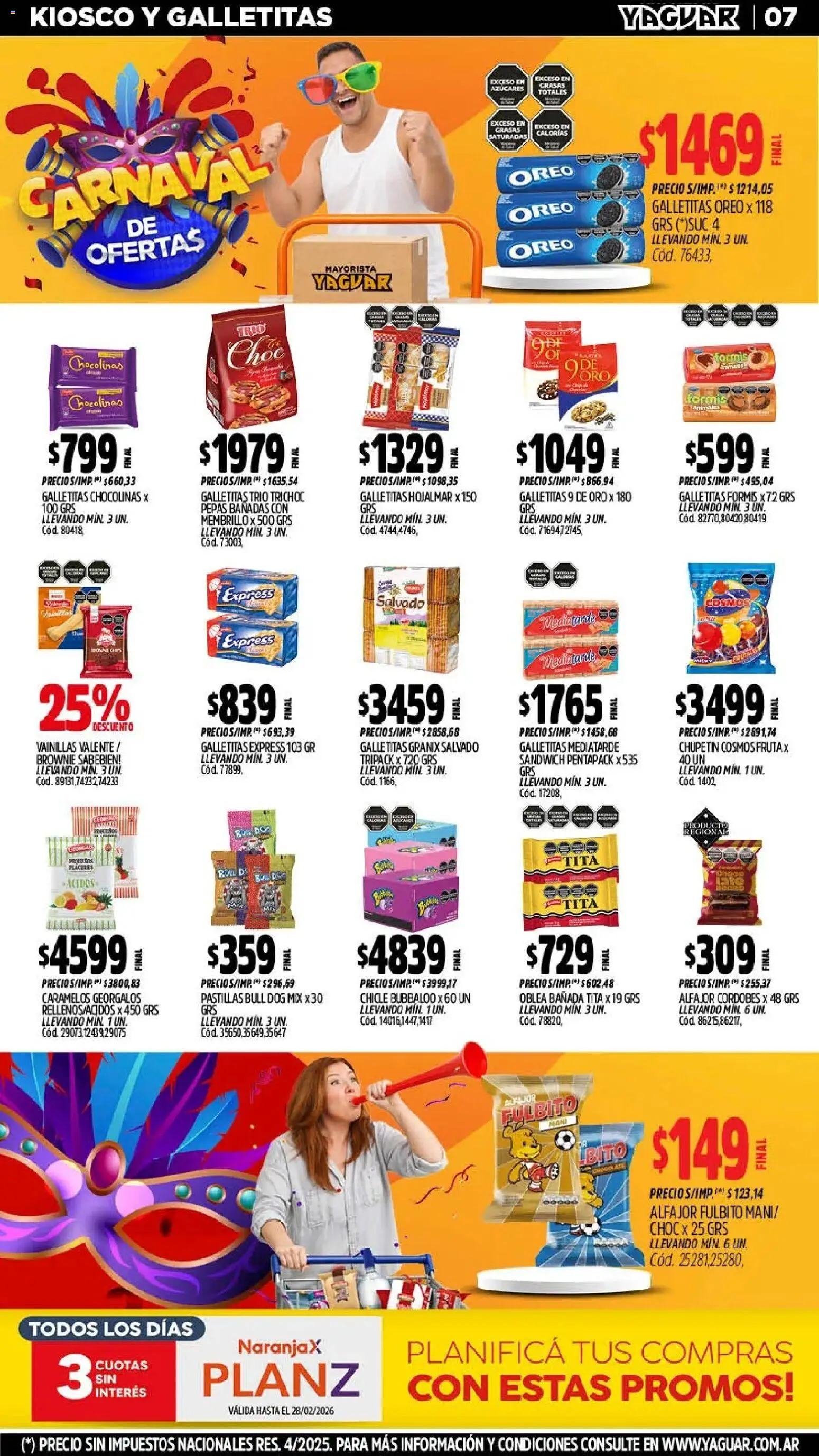 Yaguar - Oferta Semanal Córdoba │ válido desde el 09.02.2026 | Página: 7 | Productos: Galletitas, Chicle, Alfajor