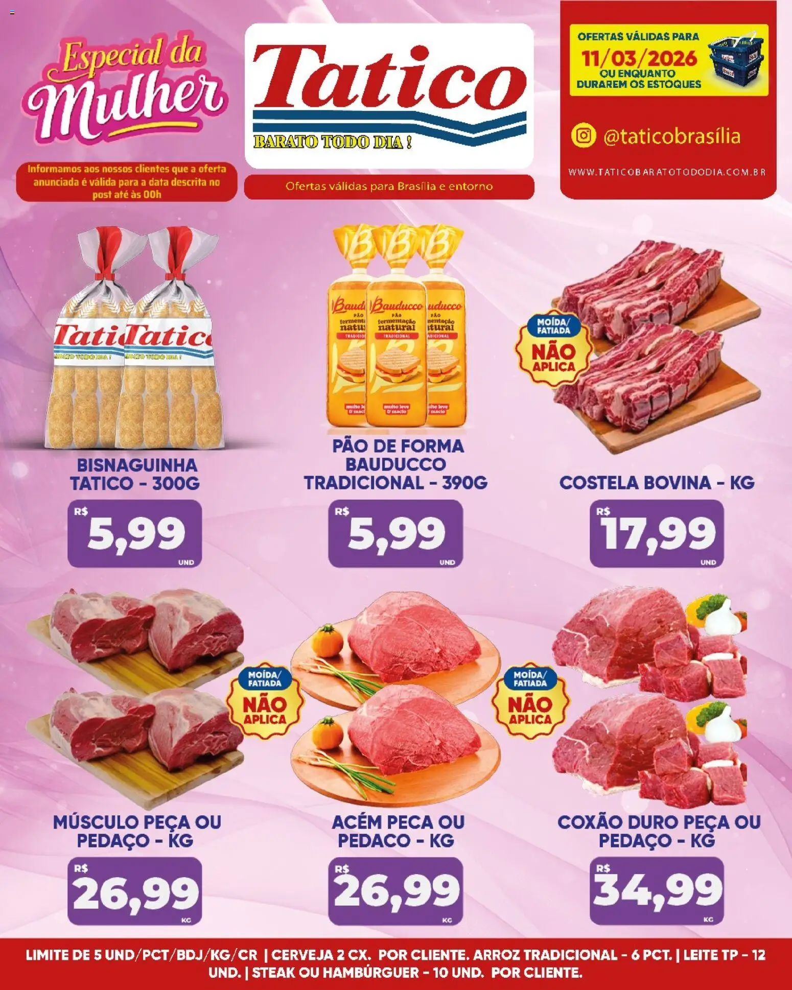 Tatico Folheto - válido de 11.03.2026 | Página: 11 | Produtos: Pão, Cerveja, Arroz, Hambúrguer