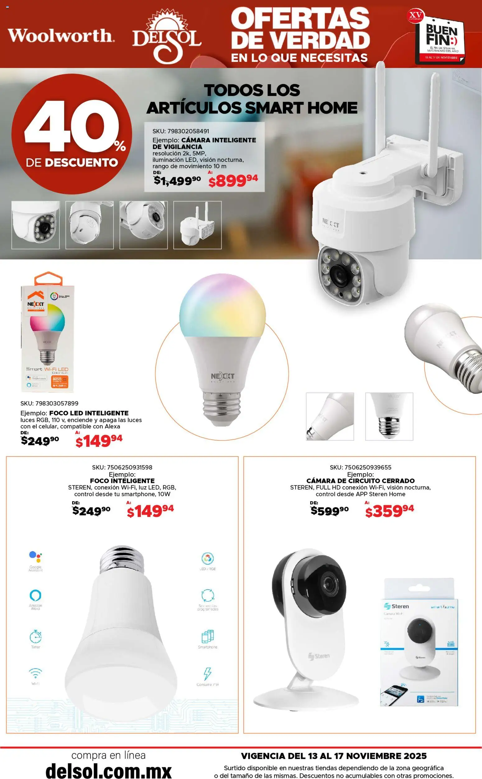 Nuevas ofertas de Del Sol y Woolworth válidas en toda la República Mexicana desde el 13.11.2025. ¡Encuentra las mejores ofertas en Del Sol y Woolworth Buen fin! | Página: 18 | Productos: Cámara, Foco, Smartphone