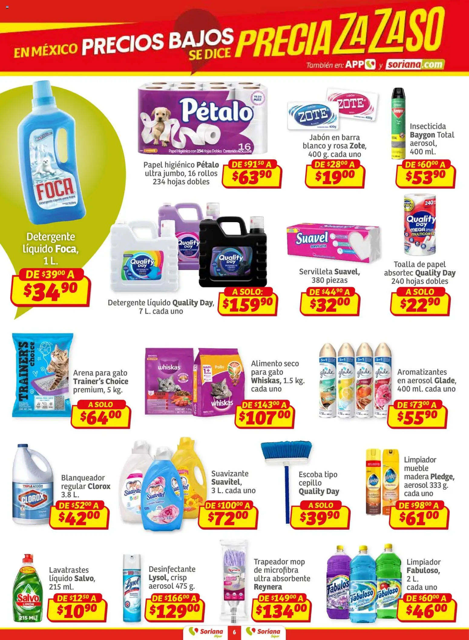 Nuevas ofertas de Soriana válidas en toda la República Mexicana desde el 30.01.2026. ¡Encuentra las mejores ofertas en Soriana - Preciazazaso Súper: Frontera Chia, Q. Roo! | Página: 6 | Productos: Pollo, Escoba, Limpiador, Barra