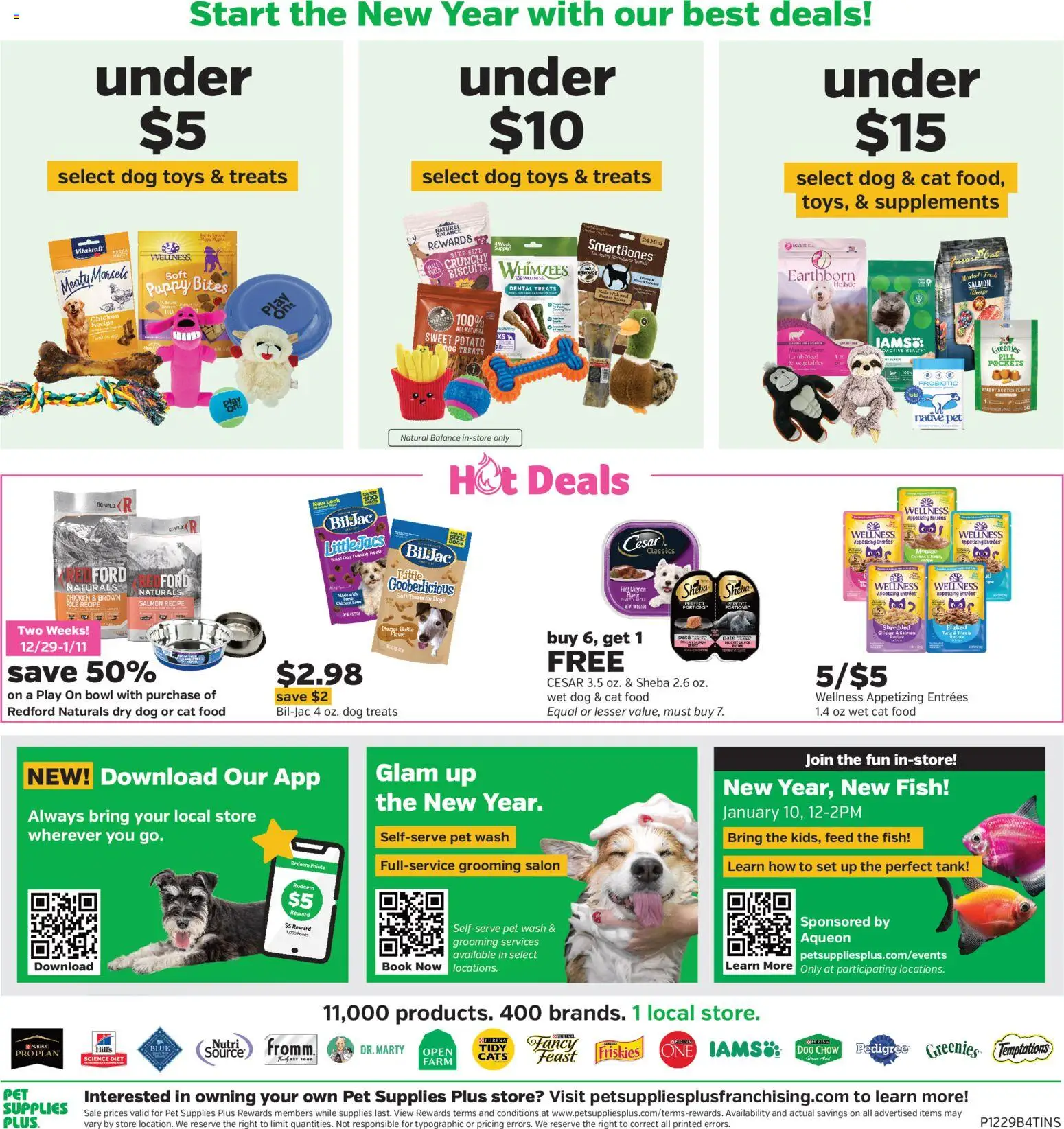 Pet Supplies Plus Weekly Ad - valid from 29.12.2025 | Page: 4 | Products: Dog Treats, Cat Food, Fish, Date