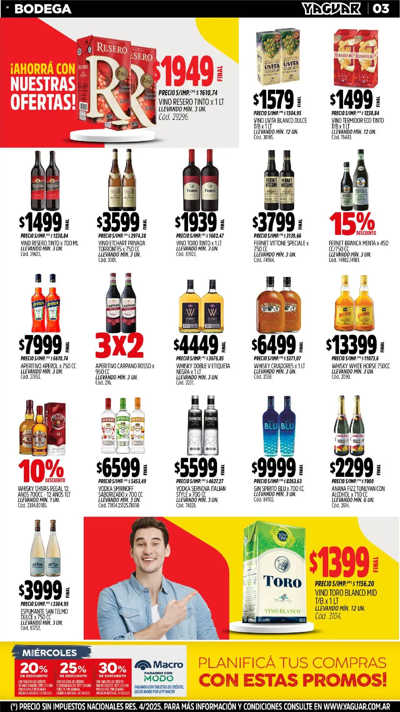Yaguar - Bahía Blanca │ válido desde el 20.10.2025 | Página: 3 | Productos: Vodka, Whisky, Banco, Vino
