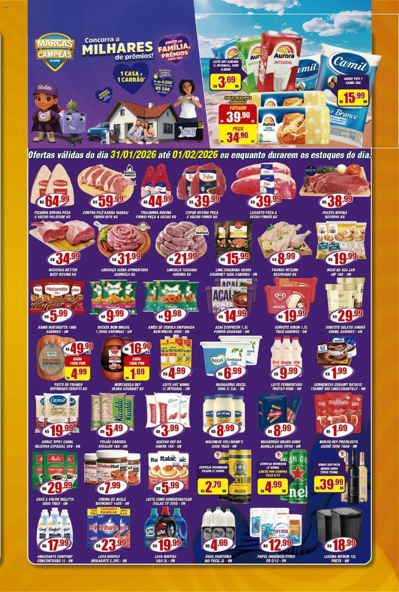 Violeta Supermercados Folheto - válido de 31.01.2026 | Página: 1 | Produtos: Linguiça, Mortadela, Frango, Peito de frango
