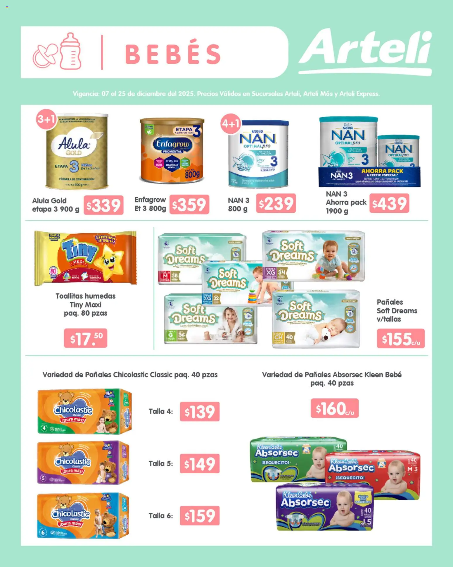 Nuevas ofertas de Arteli válidas en toda la República Mexicana desde el 07.12.2025. ¡Encuentra las mejores ofertas en Arteli folleto Quincenal! | Página: 12 | Productos: Toallitas húmedas, Pañales
