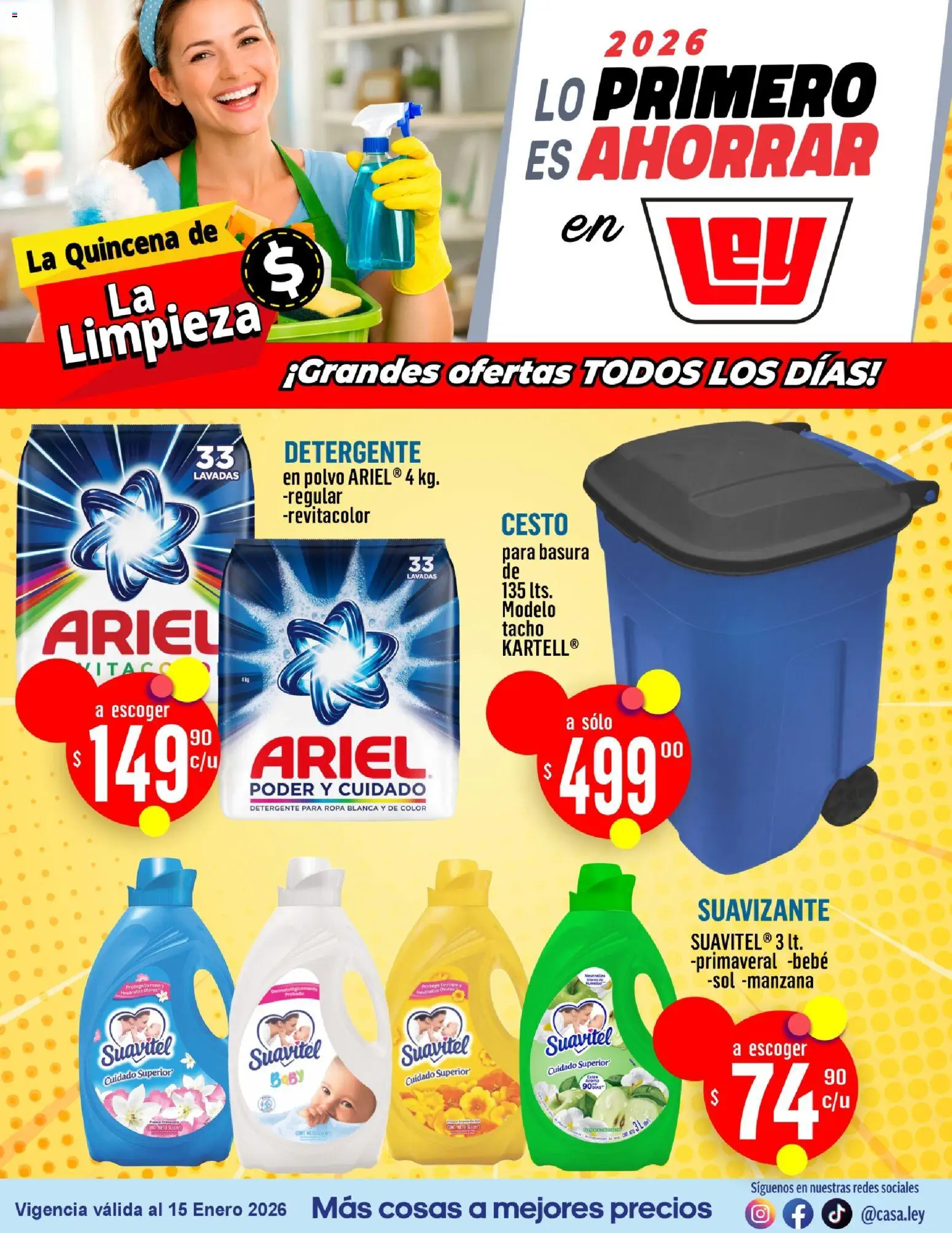 Nuevas ofertas de Casa Ley válidas en toda la República Mexicana desde el 02.01.2026. ¡Encuentra las mejores ofertas en Casa Ley folleto Quincena de la Limpieza! | Página: 1 | Productos: Detergente, Suavizante, Ropa, Polvo