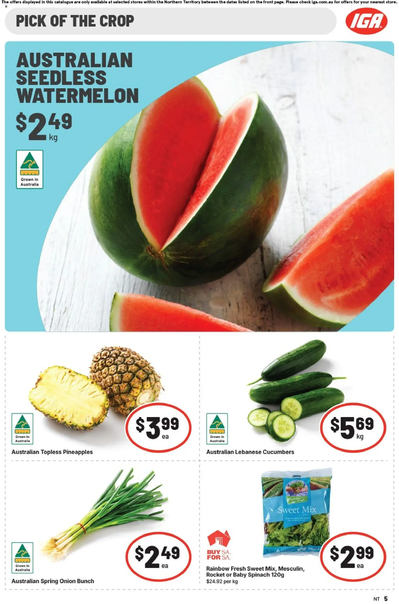 IGA catalogue - valid from 04.02.2026 | Page: 5 | Products: Cucumbers, Rocket, Spinach, Watermelon