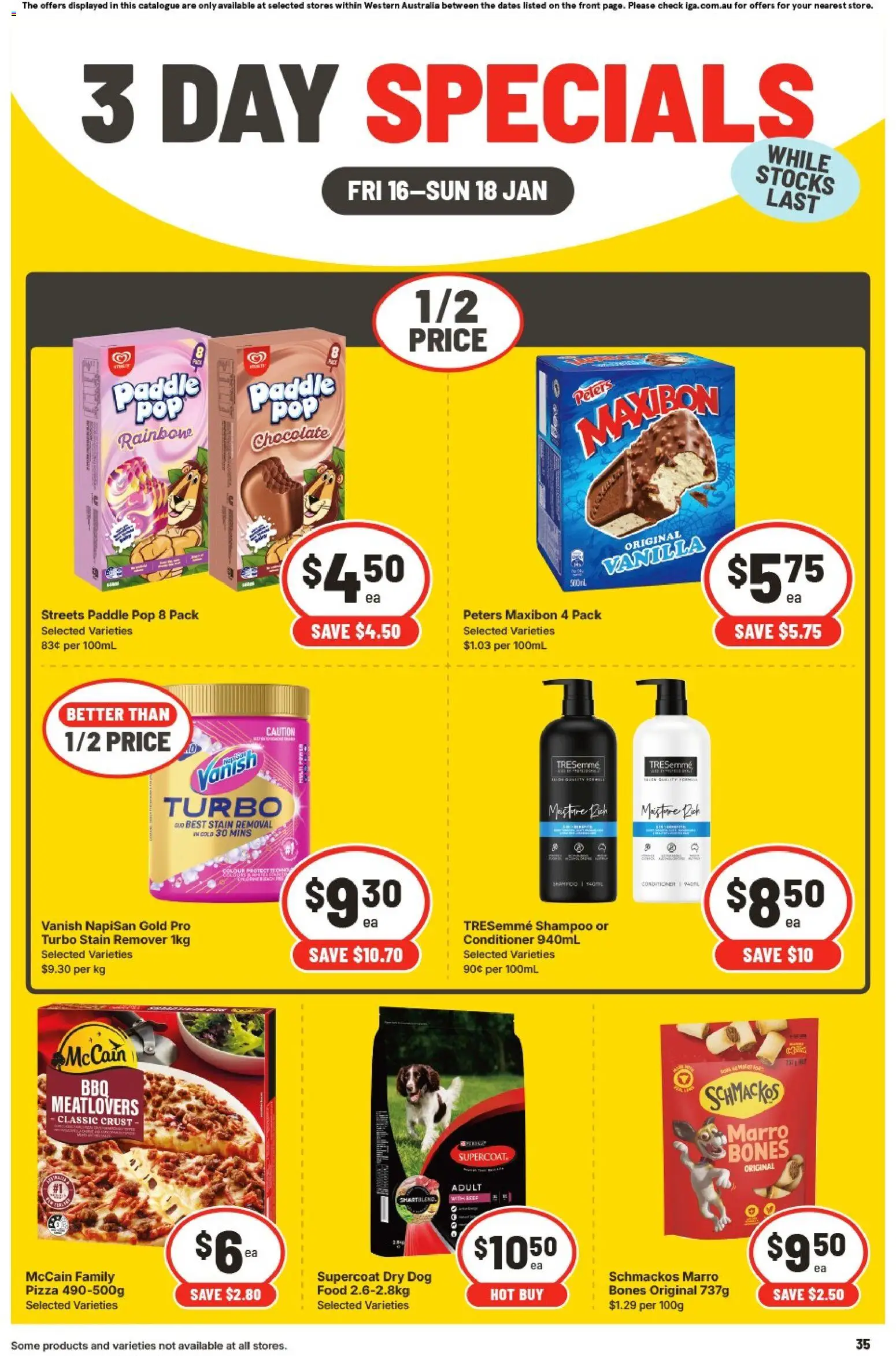 IGA catalogue - valid from 16.01.2026 | Page: 3 | Products: Shampoo, Conditioner, Chocolate, Pizza