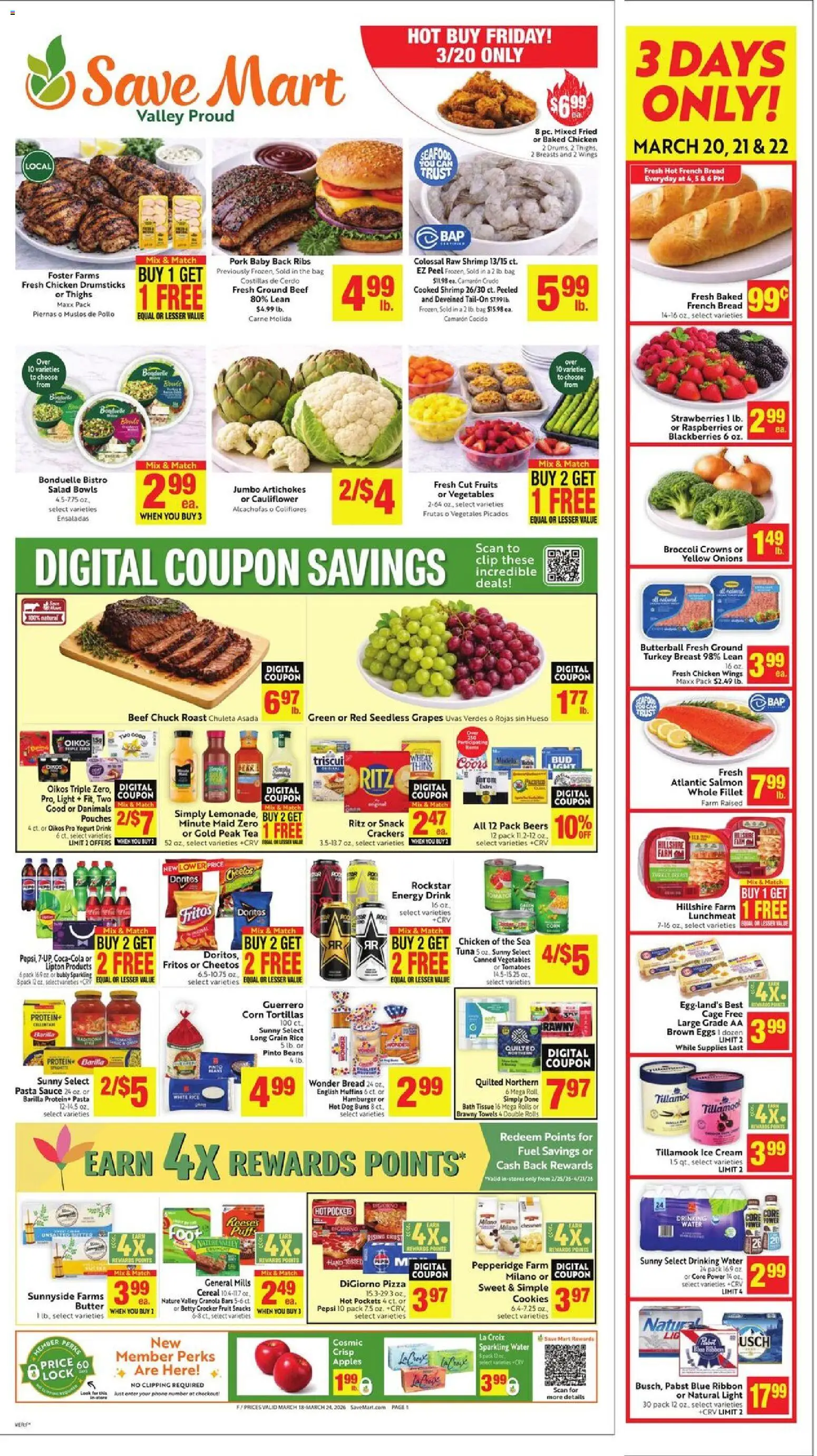Save Mart Weekly - valid from 18.03.2026 | Page: 1 | Products: Broccoli, Tomatoes, Cream, Sauce