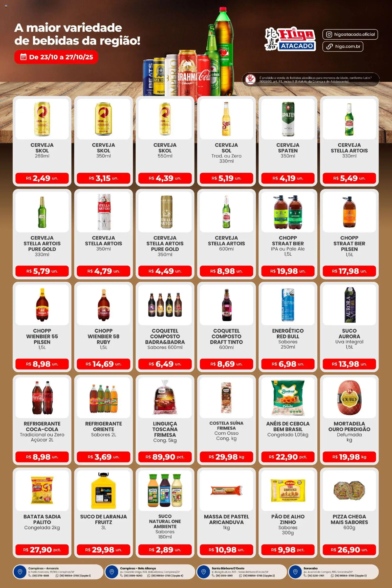 Higa Atacado Folheto - válido de 23.10.2025 | Página: 3 | Produtos: Linguiça, Suco, Massa, Açúcar