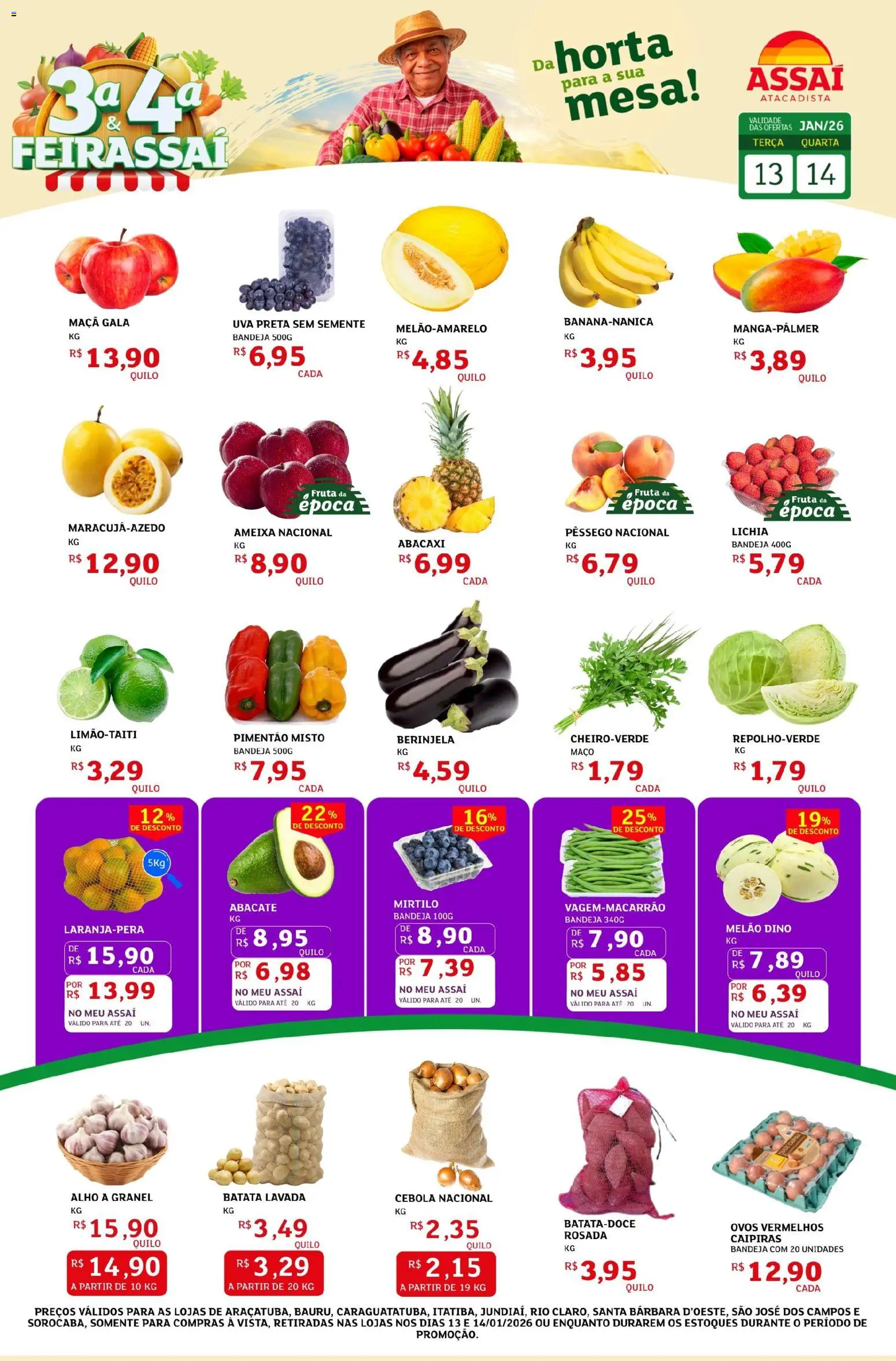 Assaí Atacadista Folheto - válido de 13.01.2026 | Página: 1 | Produtos: Melão, Alho, Cebola, Pimentão