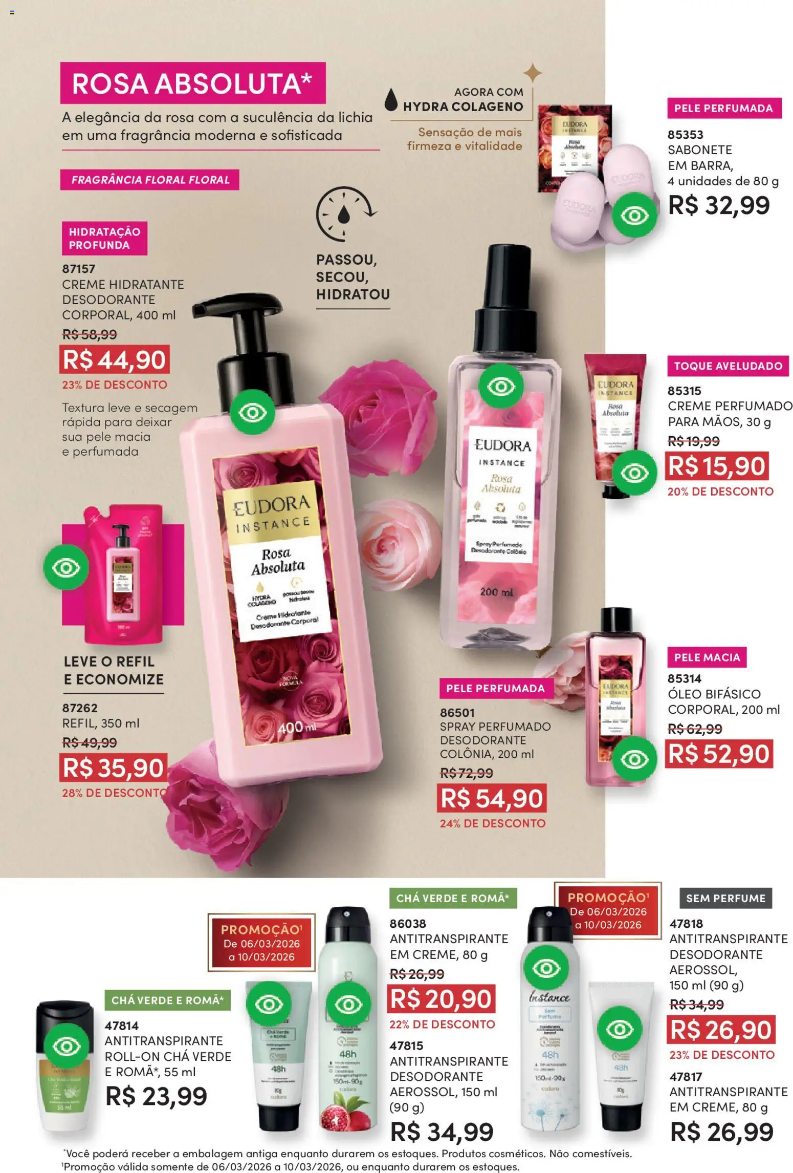 Eudora Folheto - válido de 19.02.2026 | Página: 92 | Produtos: Fragrância, Desodorante, Sabonete, Chá verde