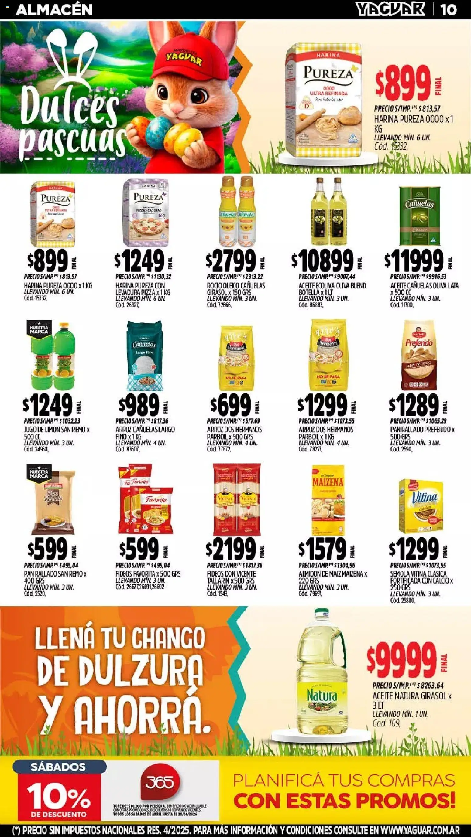 Yaguar - Oferta Semanal Neuquen │ válido desde el 30.03.2026 | Página: 10 | Productos: Botella, Oliva, Pan, Fideos