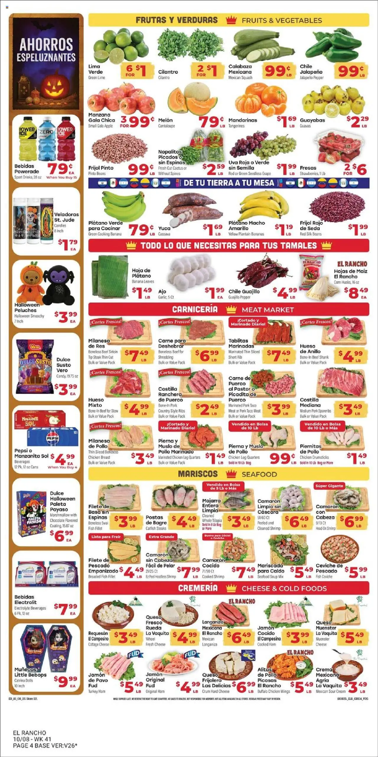 El Rancho Weekly Ad - valid from 08.10.2025 | Page: 4 | Products: Pork, Bananas, Fruits, Melon