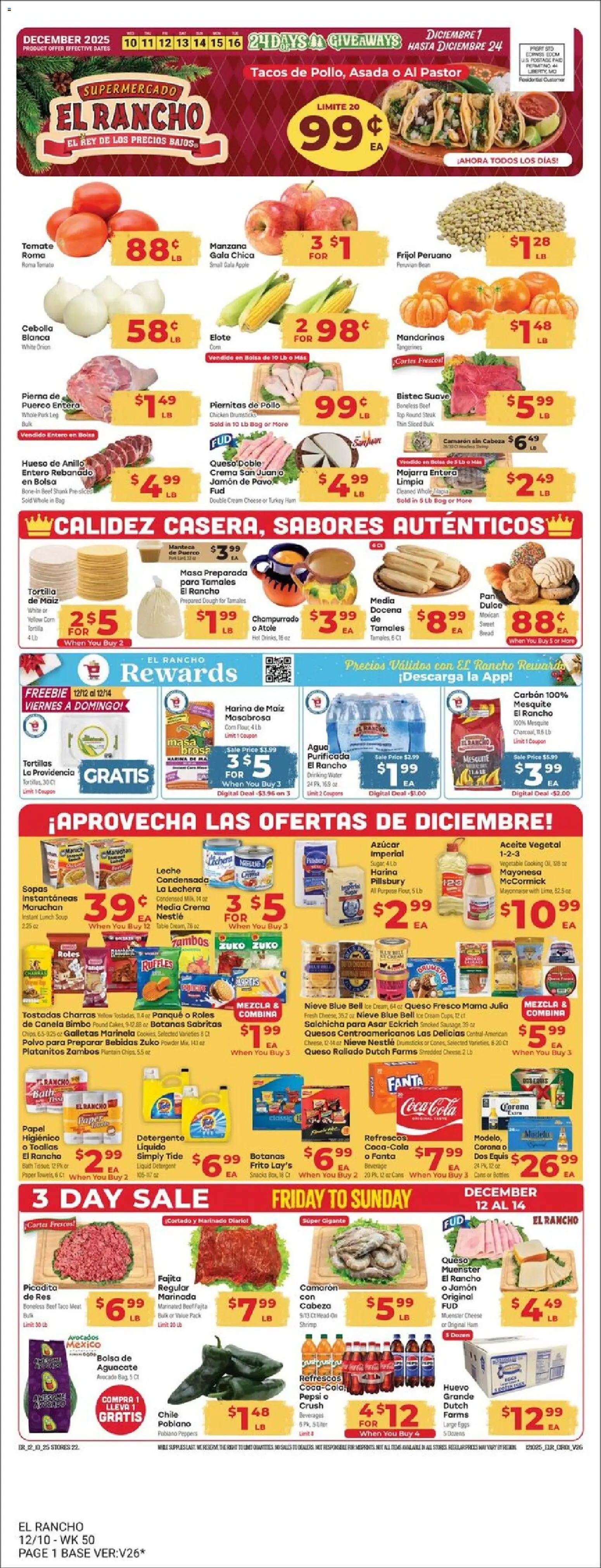 El Rancho Weekly Ad - valid from 10.12.2025 | Page: 1 | Products: Peppers, Bath, Pc, Bag