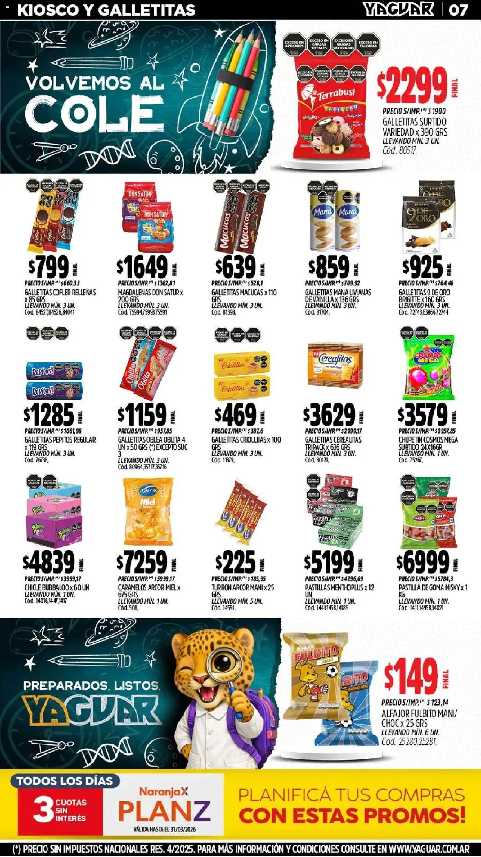 Yaguar - Oferta Semanal Neuquen │ válido desde el 02.03.2026 | Página: 7 | Productos: Mani, Chicle, Alfajor, Turrón