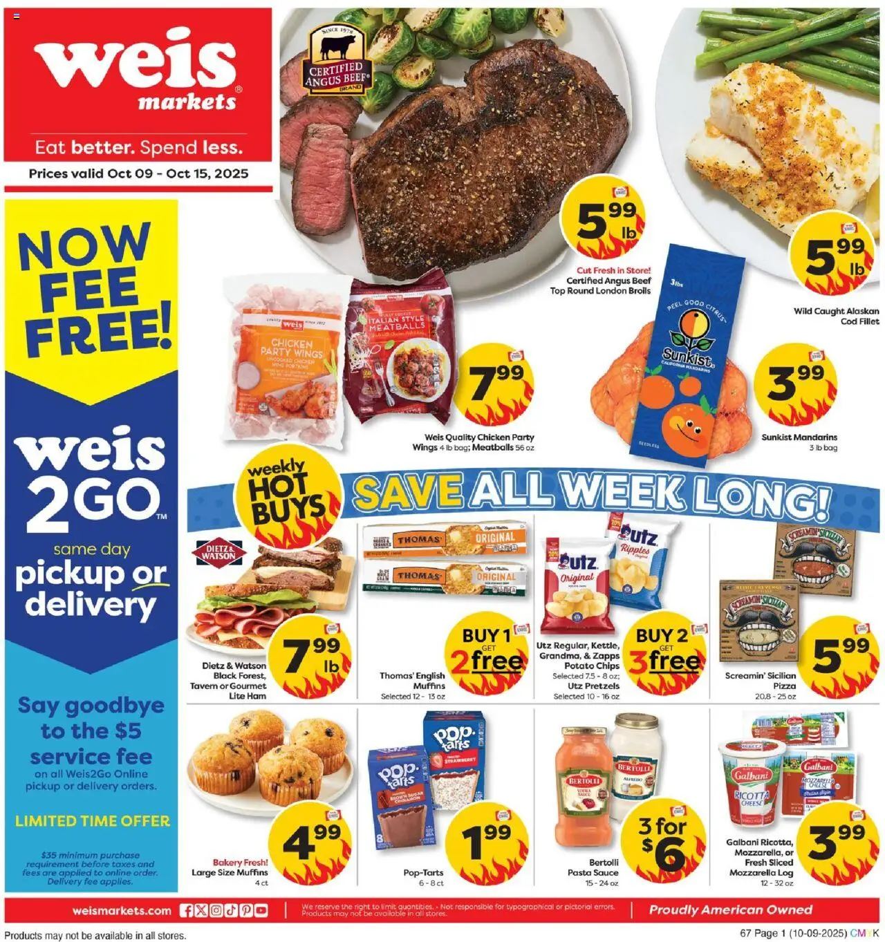 Weis Weekly Circular - MD - valid from 09.10.2025 | Page: 1 | Products: Ham, Pizza, Beef, Pasta