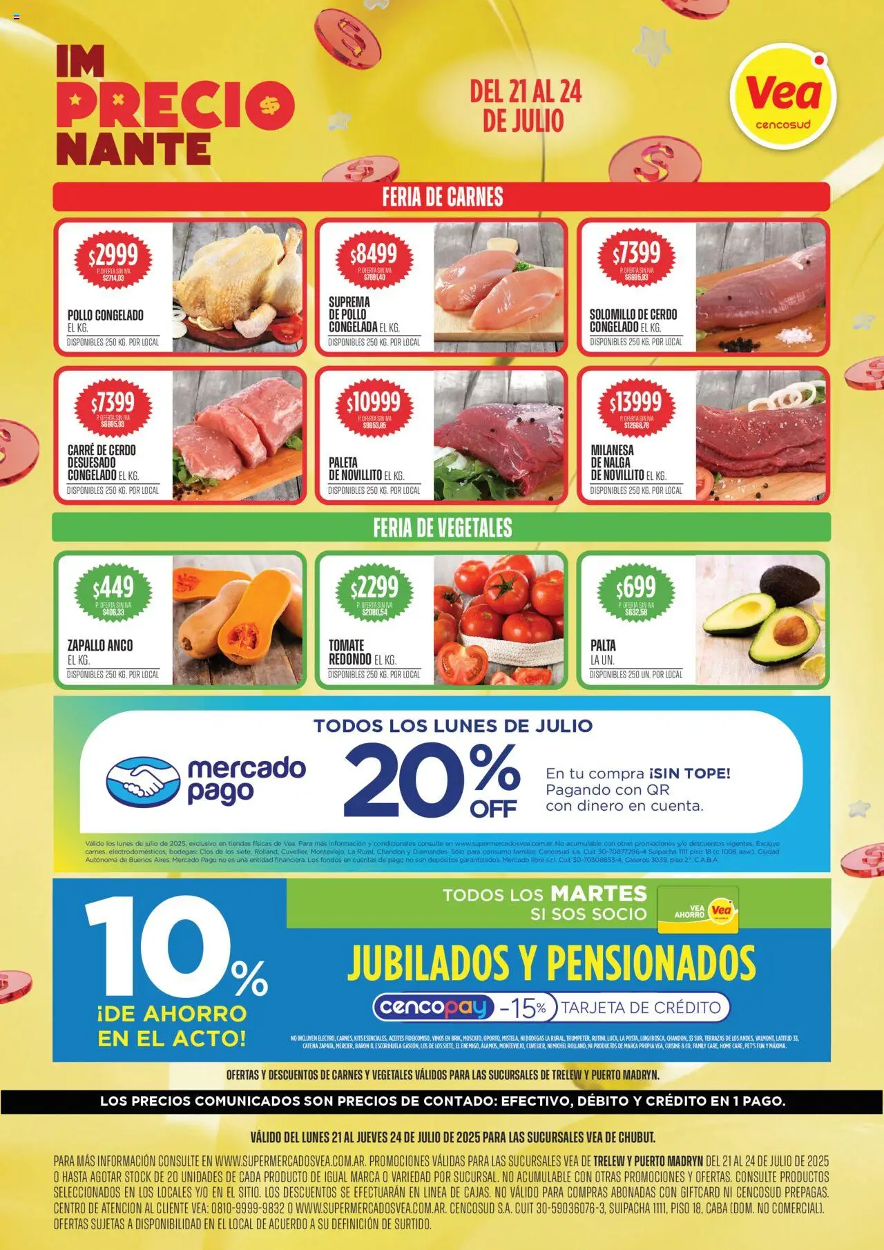 Vea - Semanal de Chubut │ válido desde el 21.07.2025 | Página: 1 | Productos: Milanesa, Paleta, Palta, Cerdo