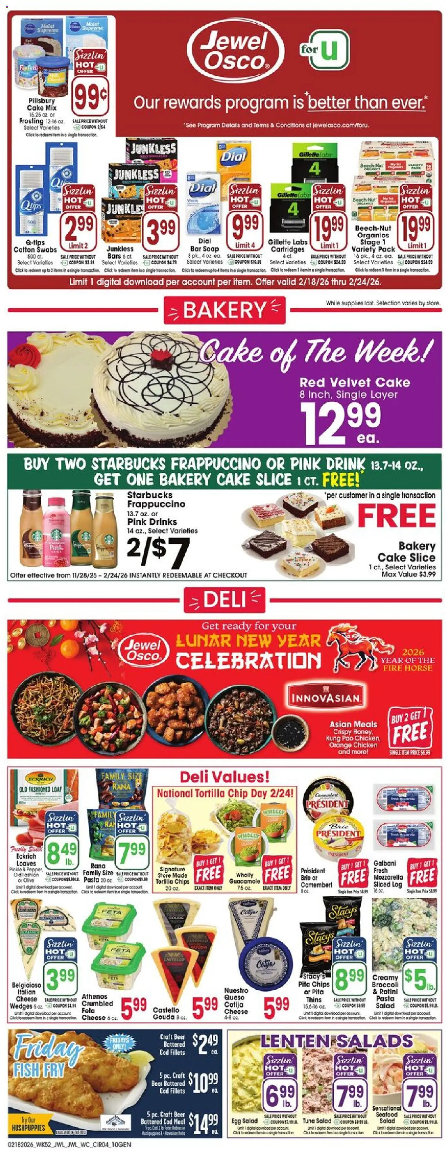 Jewel Osco Weekly Ad - IL - valid from 18.02.2026 | Page: 4 | Products: Broccoli, Fish, Pasta, Chips