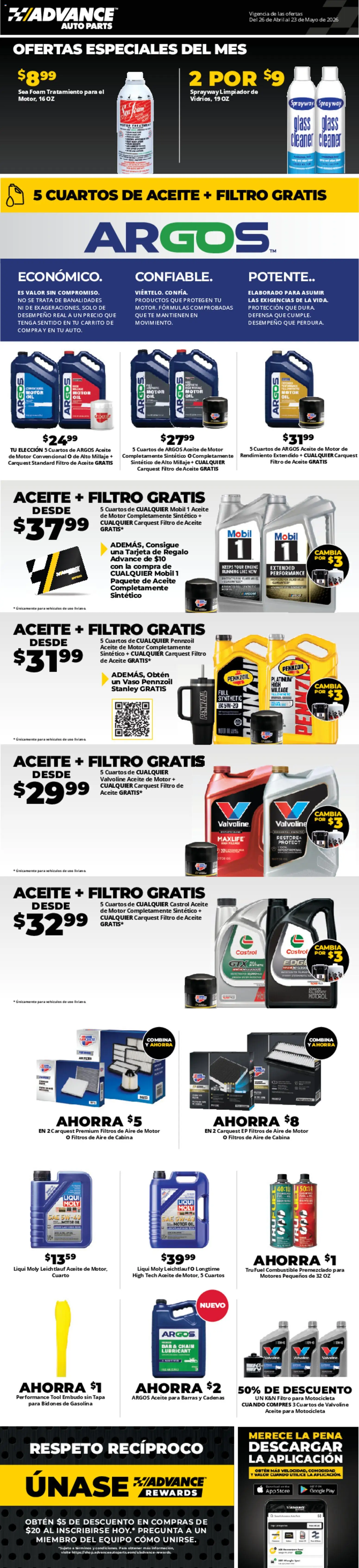 Advance Auto Parts Weekly Ad - Spanish - valid from 26.04.2026 | Page: 1 | Products: Oil, Motor Oil
