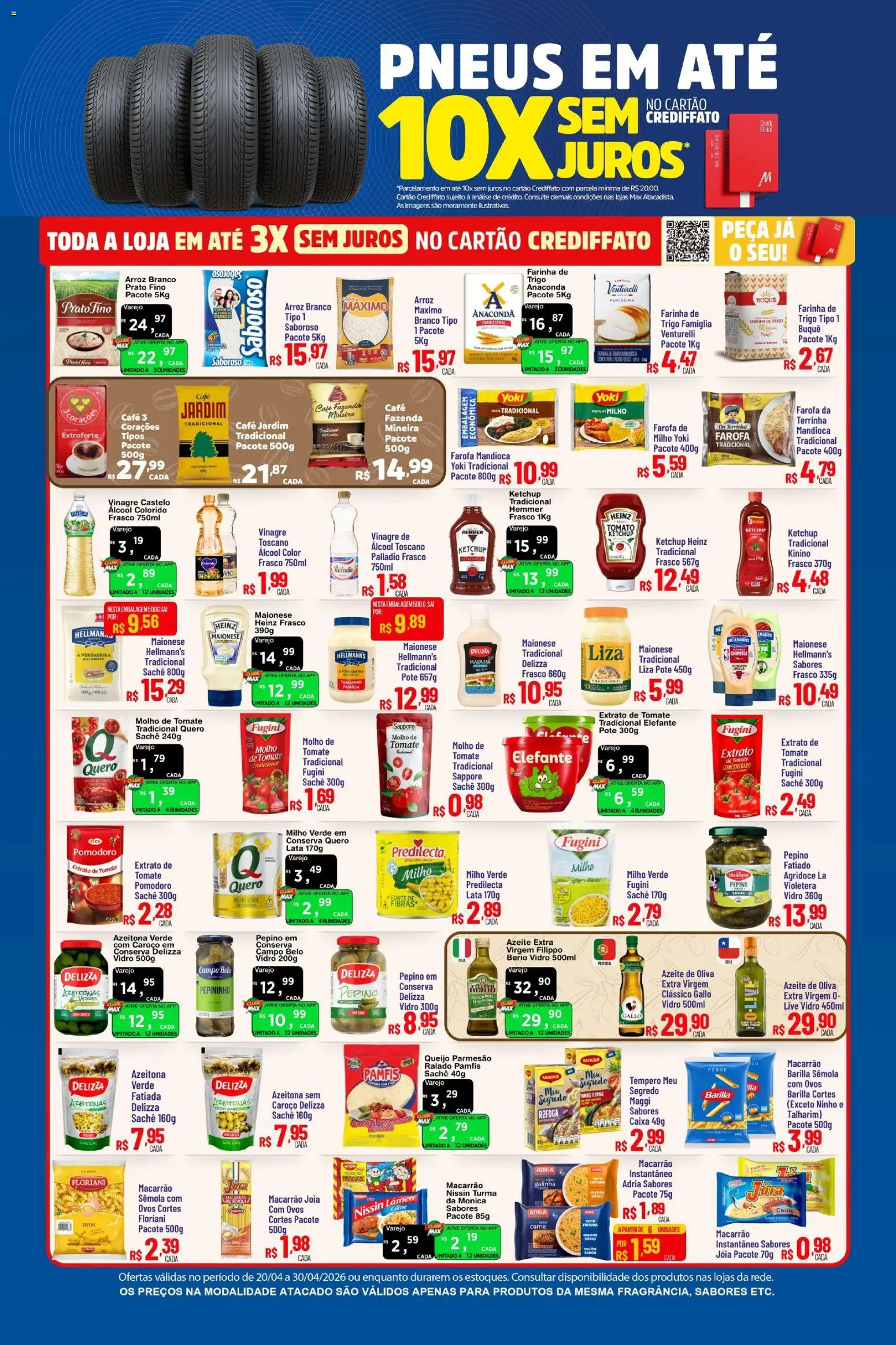 Max Atacadista Folheto - válido de 20.04.2026 | Página: 2 | Produtos: Azeitonas, Molho de tomate, Arroz, Queijo parmesão