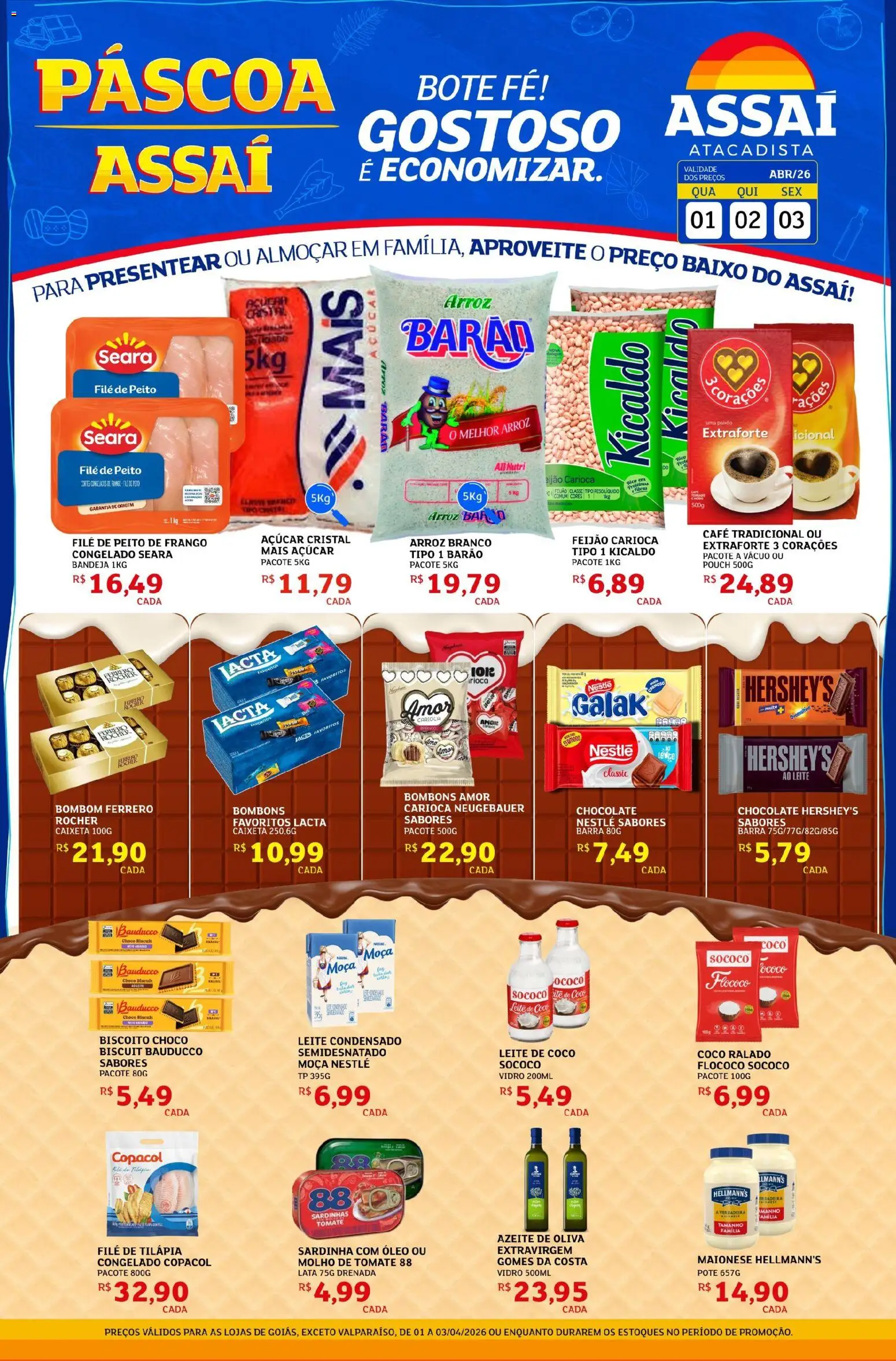 Assaí Atacadista Folheto - válido de 01.04.2026 | Página: 1 | Produtos: Biscoito, Molho de tomate, Arroz, Leite de coco