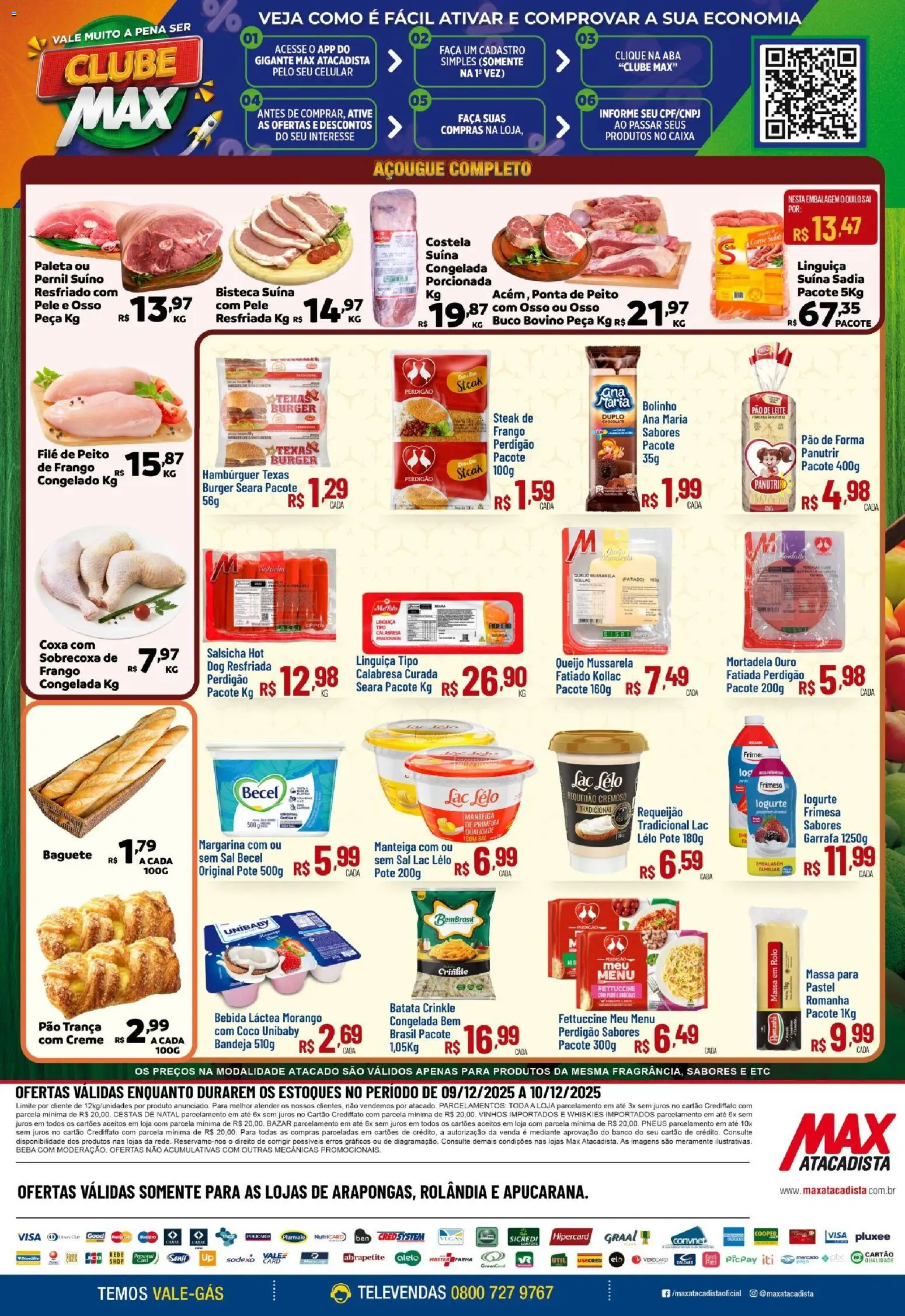 Max Atacadista Folheto - válido de 09.12.2025 | Página: 2 | Produtos: Salsicha, Chocolate, Hambúrguer, Bebida