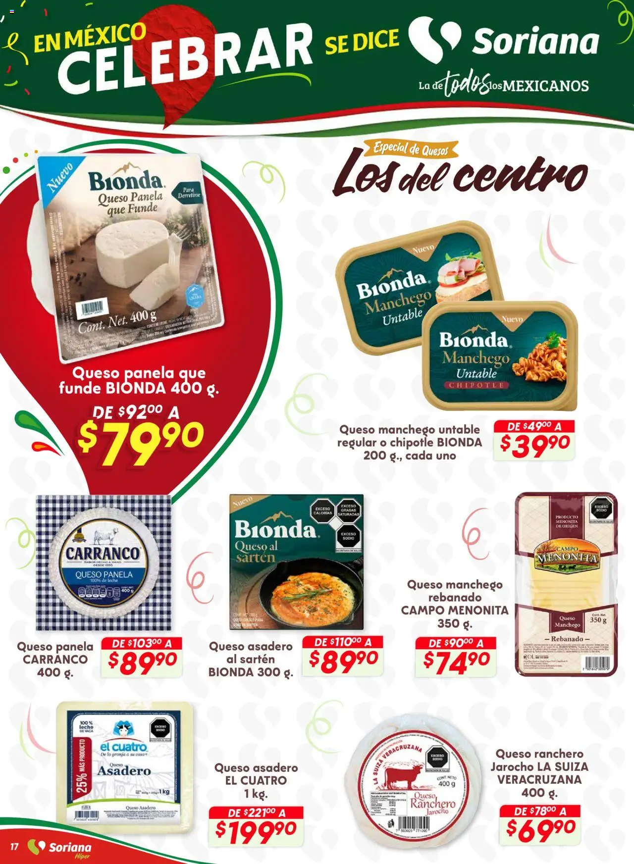 Nuevas ofertas de Soriana válidas en toda la República Mexicana desde el 28.08.2025. ¡Encuentra las mejores ofertas en Soriana - Preciazazaso Híper: Valle de México! | Página: 17 | Productos: Leche, Queso, Sartén
