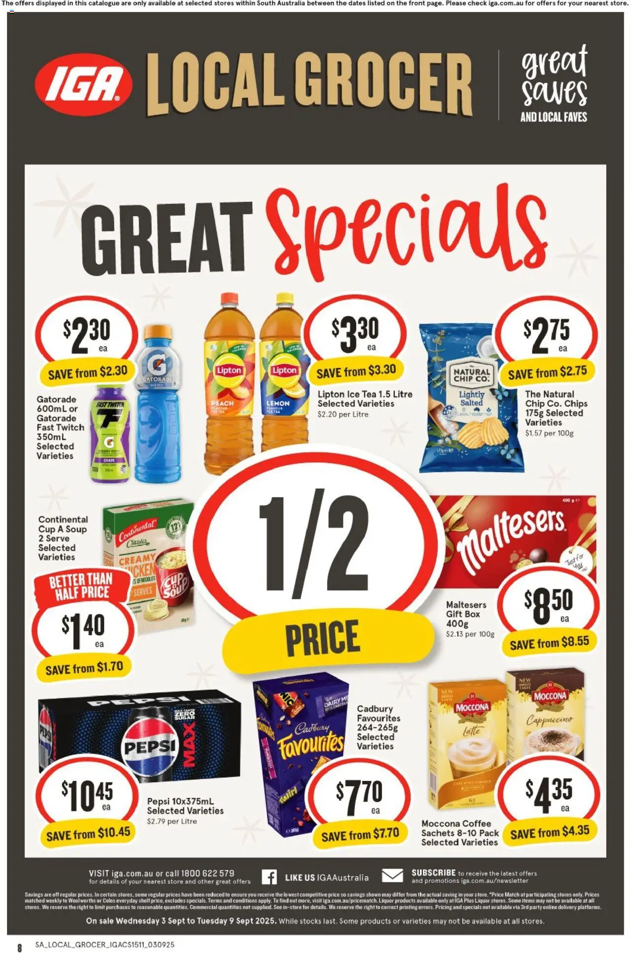 IGA catalogue - valid from 03.09.2025 | Page: 2 | Products: Shelf, Box, Chips, Peach