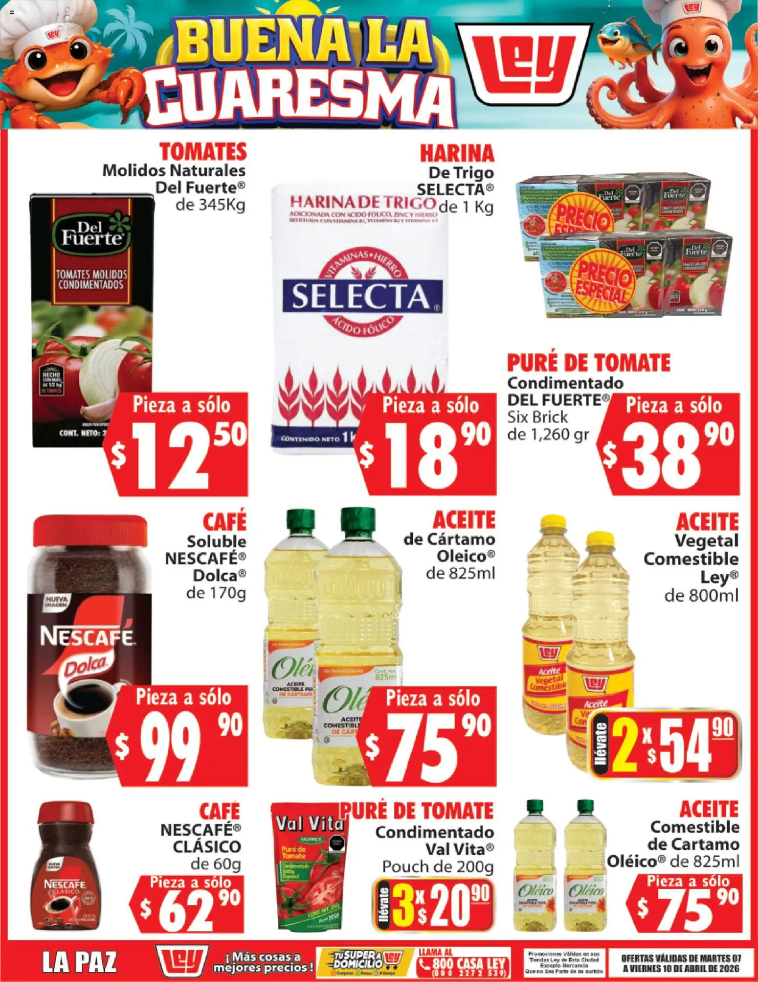 Nuevas ofertas de Casa Ley válidas en toda la República Mexicana desde el 07.04.2026. ¡Encuentra las mejores ofertas en Casa Ley folleto Buena la Cuaresma! | Página: 1 | Productos: Tomate, Aceite, Pure de Tomate, Tomates
