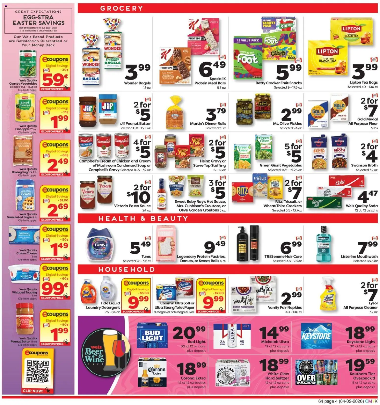 Weis Weekly Circular - NY - valid from 02.04.2026 | Page: 4 | Products: Butter, Chocolate, Wine, UPS