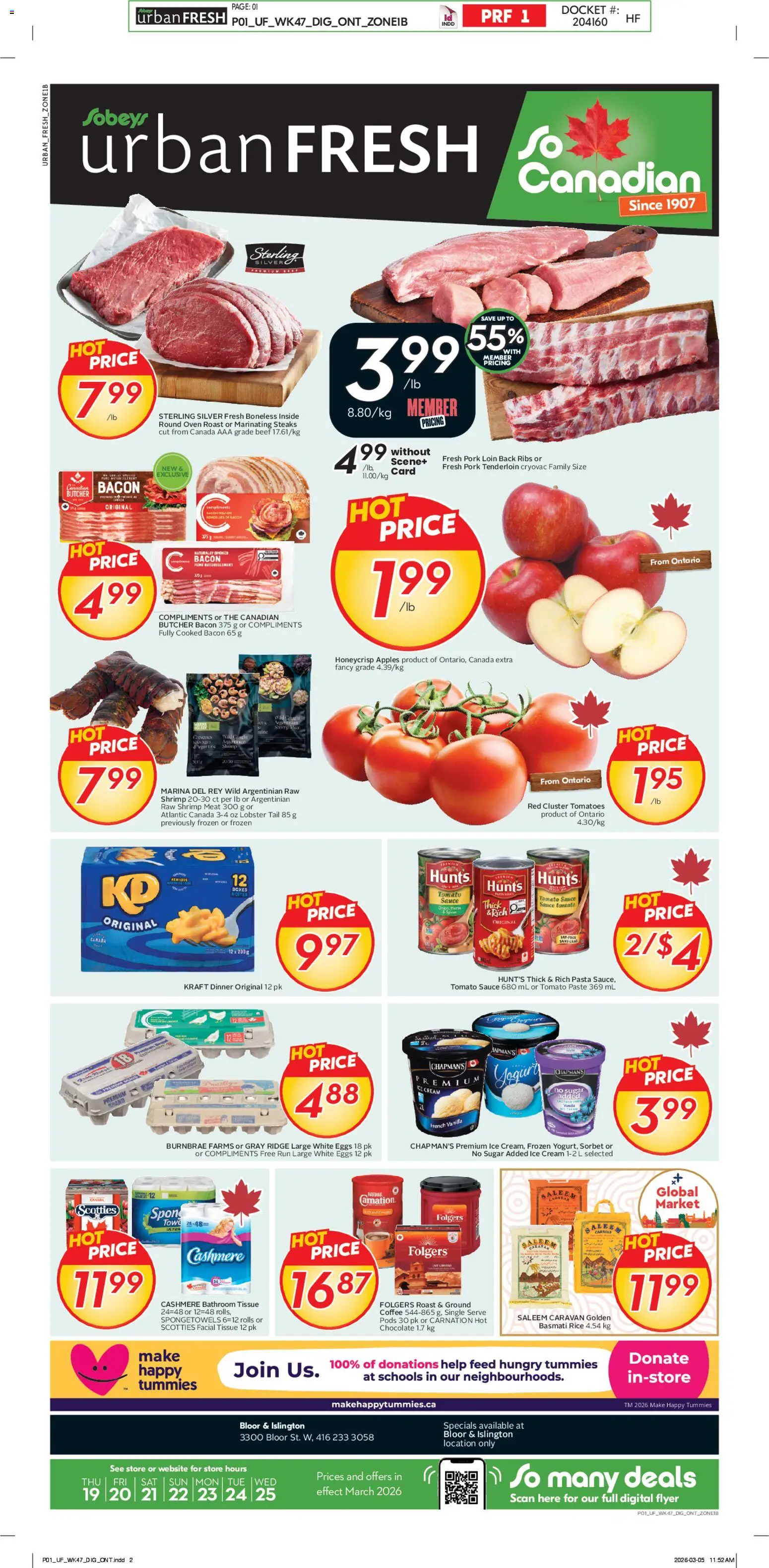 Sobeys flyer valid from 19.03.2026 | Page: 1 | Products: Pasta, Ice cream, Pork, Tomatoes