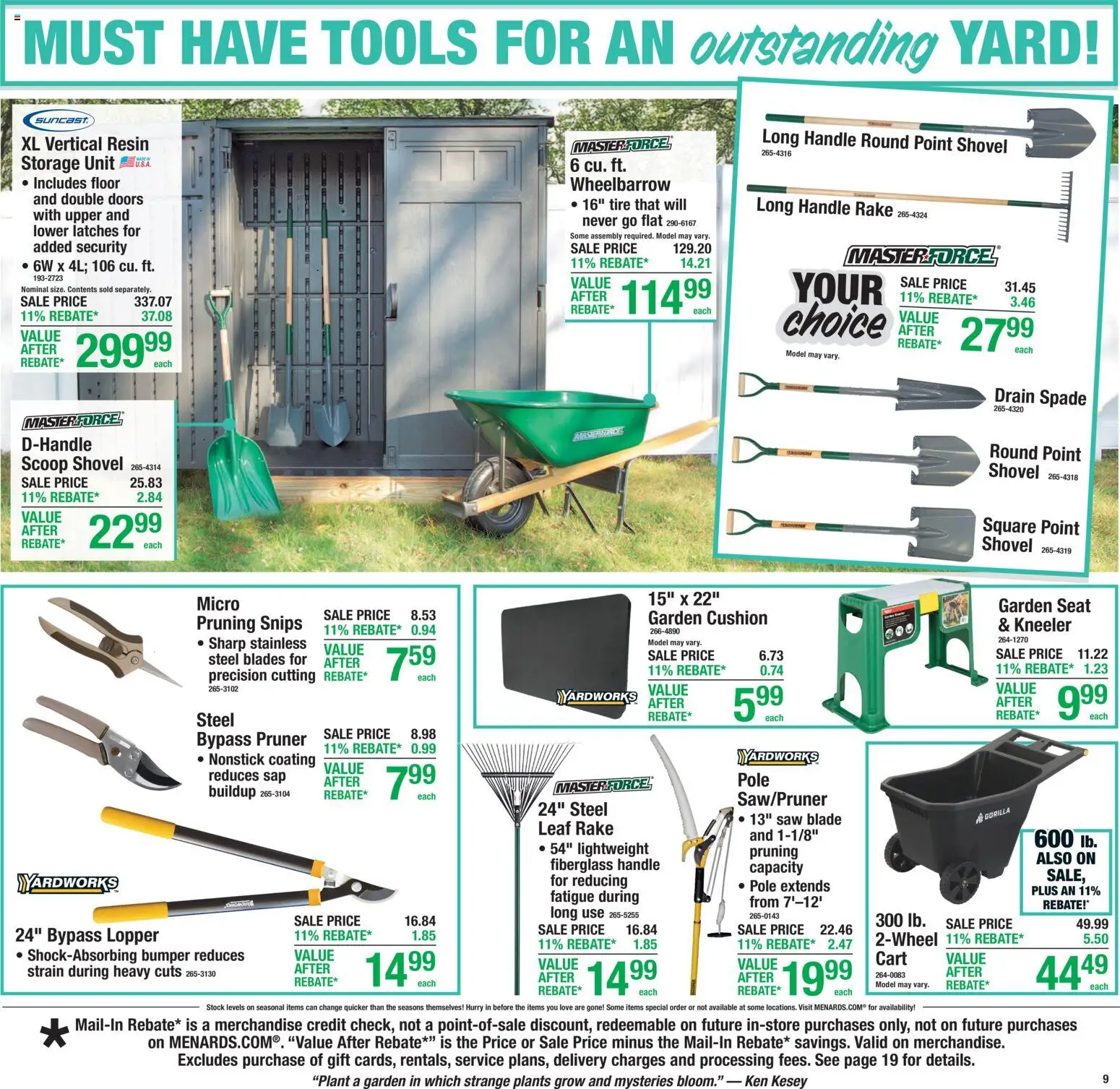 Menards Weekly Ad - valid from 22.04.2026 | Page: 9 | Products: Pruner, Rake, Shovel, Spade
