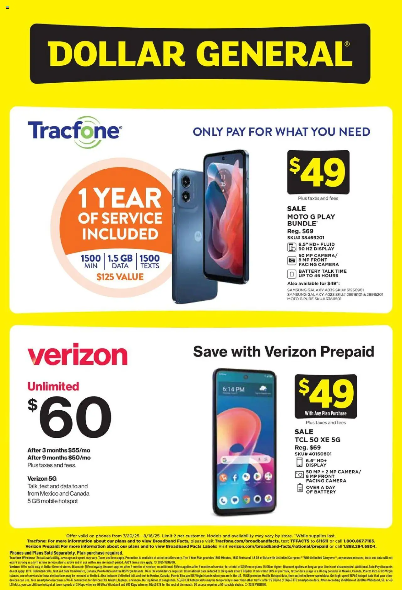 Dollar General Wireless Deals - valid from 20.07.2025 | Page: 1 | Products: Battery, Smartphone, Camera
