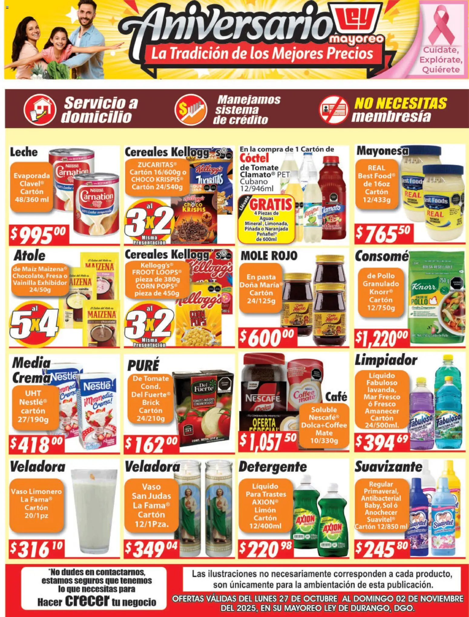 Nuevas ofertas de Casa Ley válidas en toda la República Mexicana desde el 27.10.2025. ¡Encuentra las mejores ofertas en Casa Ley folleto Mayoreo! | Página: 1 | Productos: Mayonesa, Crema, Limpiador, Mate