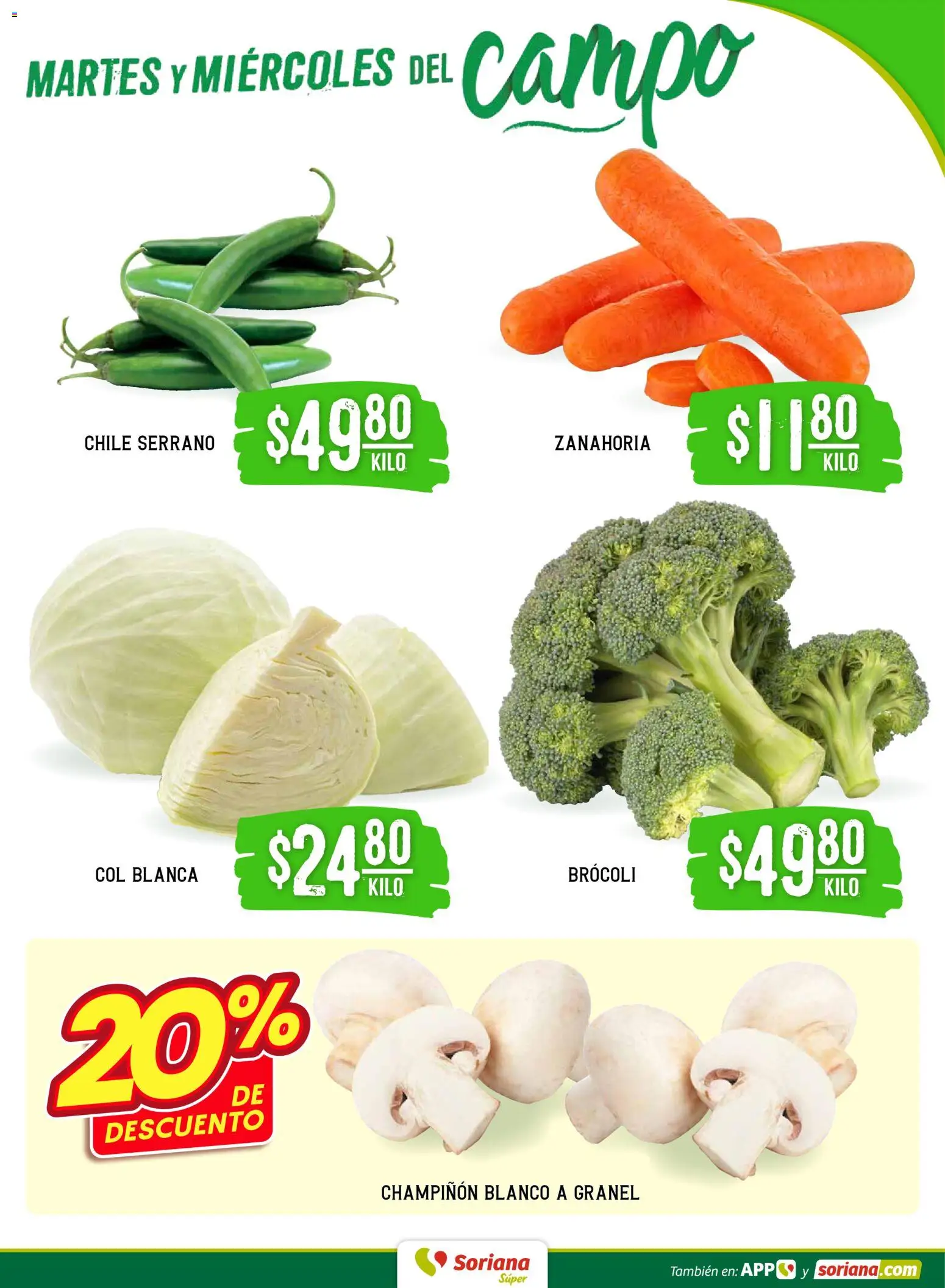 Nuevas ofertas de Soriana válidas en toda la República Mexicana desde el 06.01.2026. ¡Encuentra las mejores ofertas en Soriana - Martes y Miércoles del Campo Súper: Tamaulipas (excepto Cd. Victoria y Tampico)! | Página: 3 | Productos: Brocoli, Col, Zanahoria