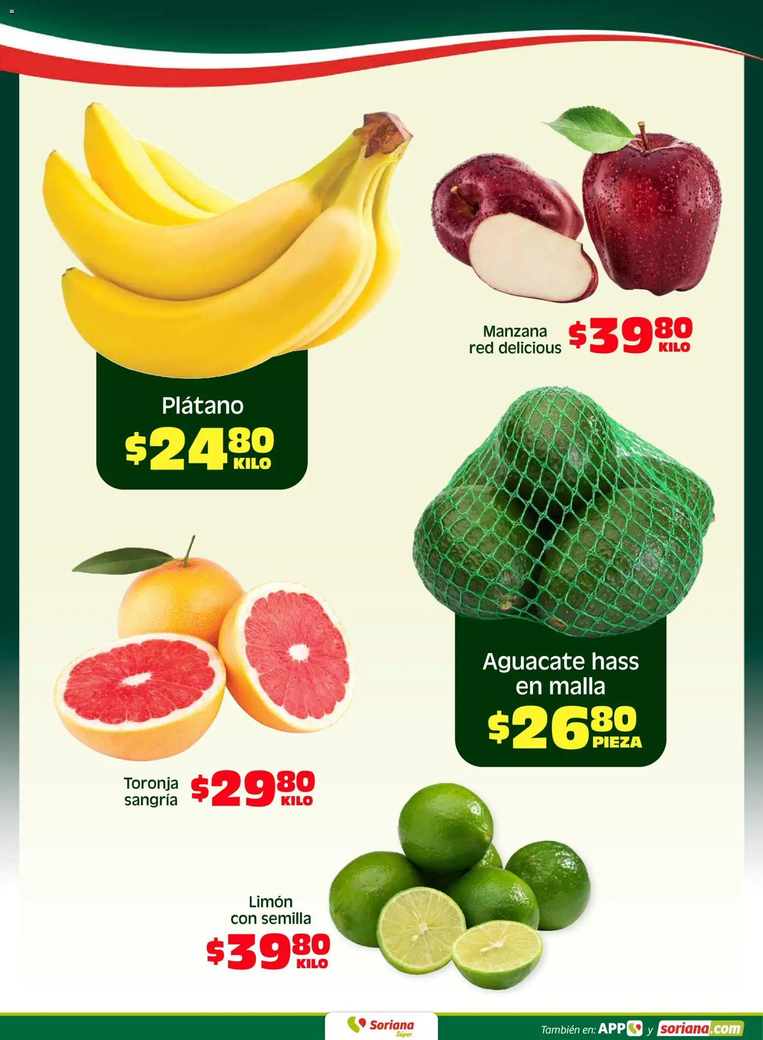 Nuevas ofertas de Soriana válidas en toda la República Mexicana desde el 03.04.2026. ¡Encuentra las mejores ofertas en Soriana Fin de Semana Súper: Ver, Tab, Chis, Camp, Yuc y Q. Roo! | Página: 4 | Productos: Manzana, Limón, Aguacate, Malla