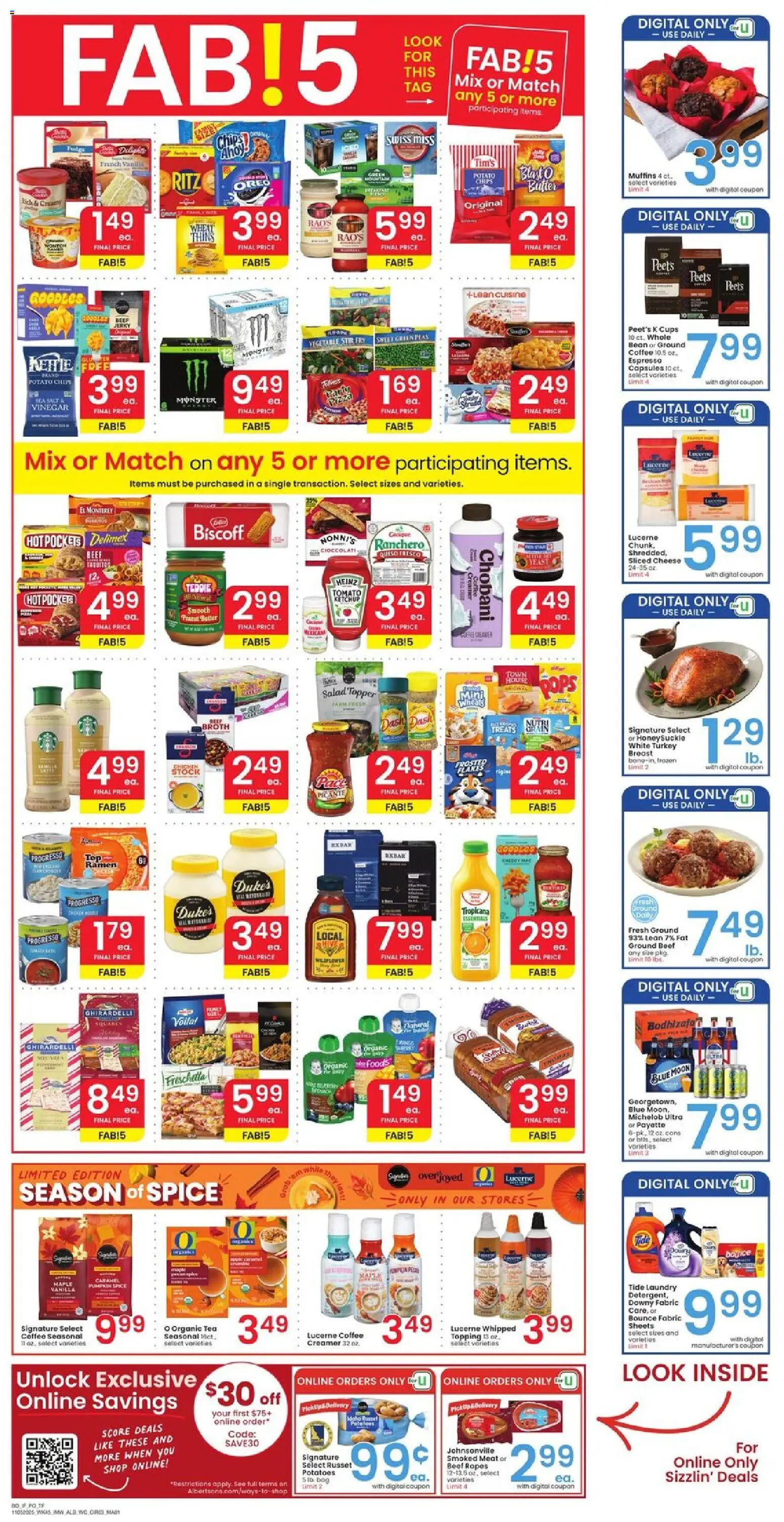 Albertsons Weekly Ad - valid from 05.11.2025 | Page: 2 | Products: Cheese, Tea, Beef, Pumpkin