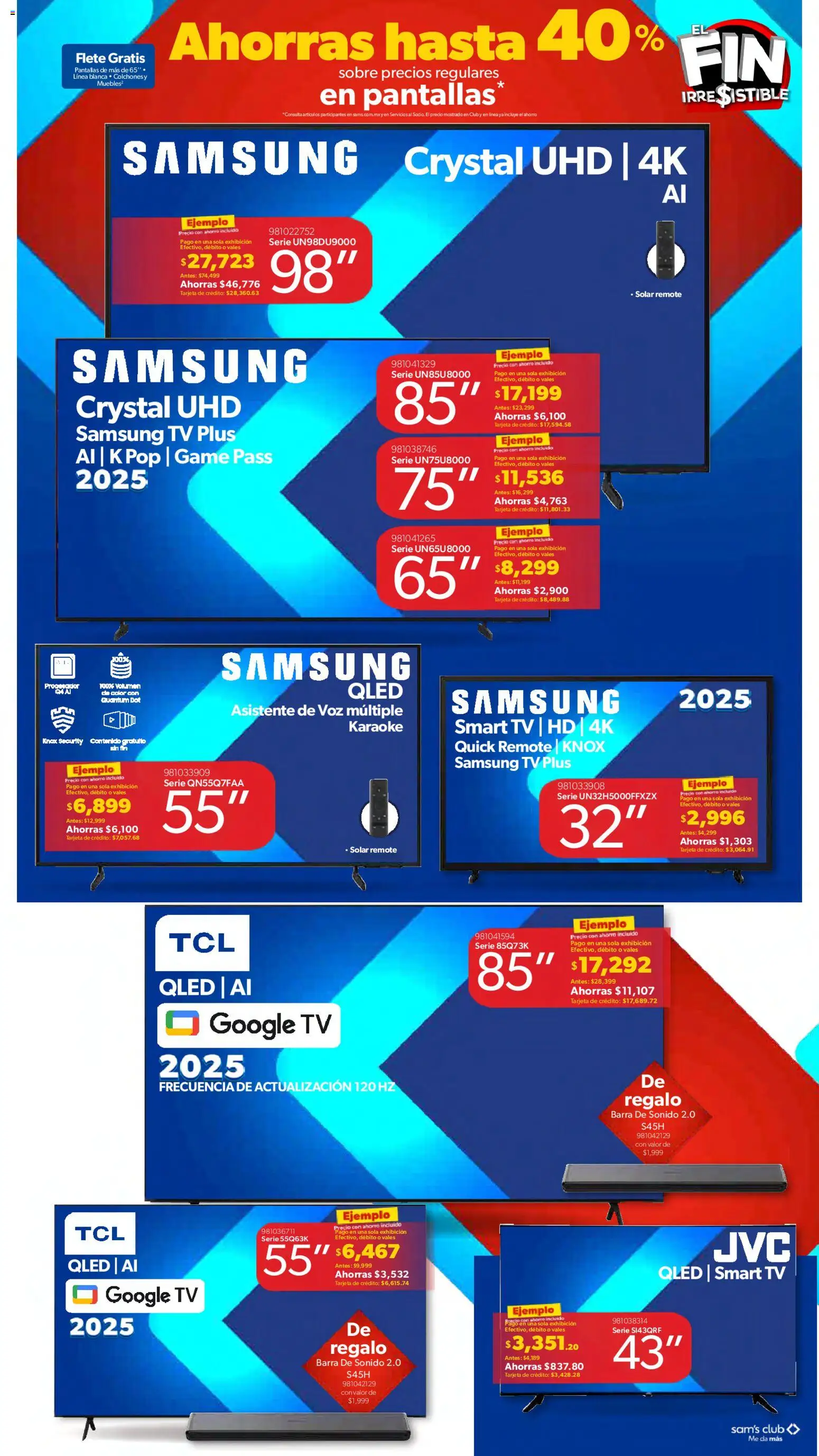 Nuevas ofertas de Sam's Club válidas en toda la República Mexicana desde el 13.11.2025. ¡Encuentra las mejores ofertas en Sam's Club Buen Fin ! | Página: 8 | Productos: Pantallas, Barra, Sobre