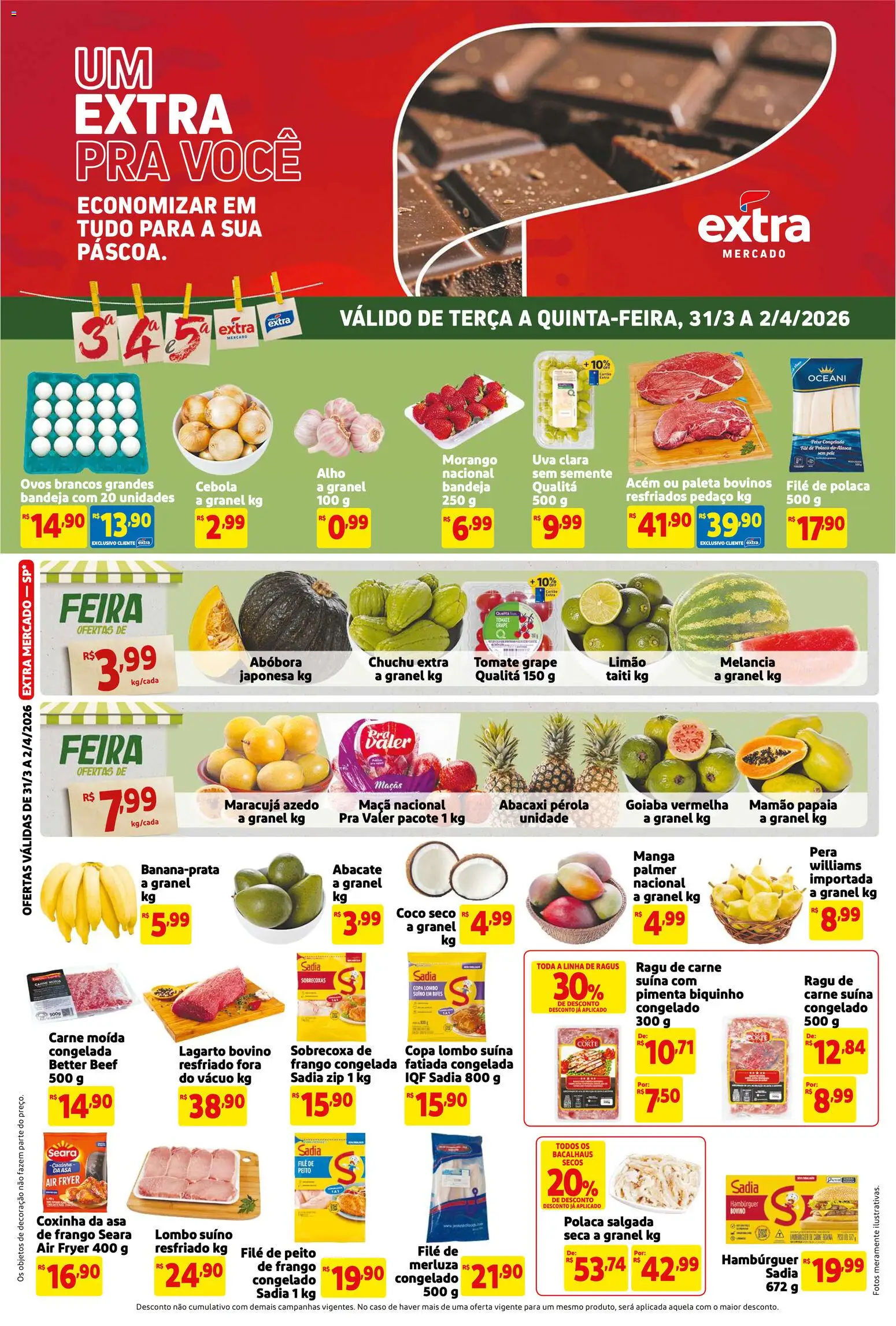 Extra Folheto - válido de 31.03.2026 | Página: 1 | Produtos: Alho, Mamão, Carne moída, File de polaca