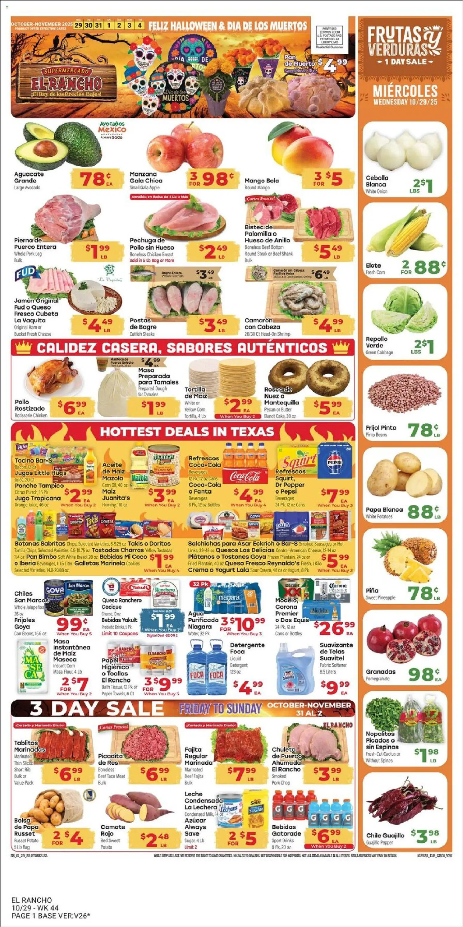 El Rancho Weekly Ad - valid from 29.10.2025 | Page: 1 | Products: Pan, Detergent, Cookies, Sugar