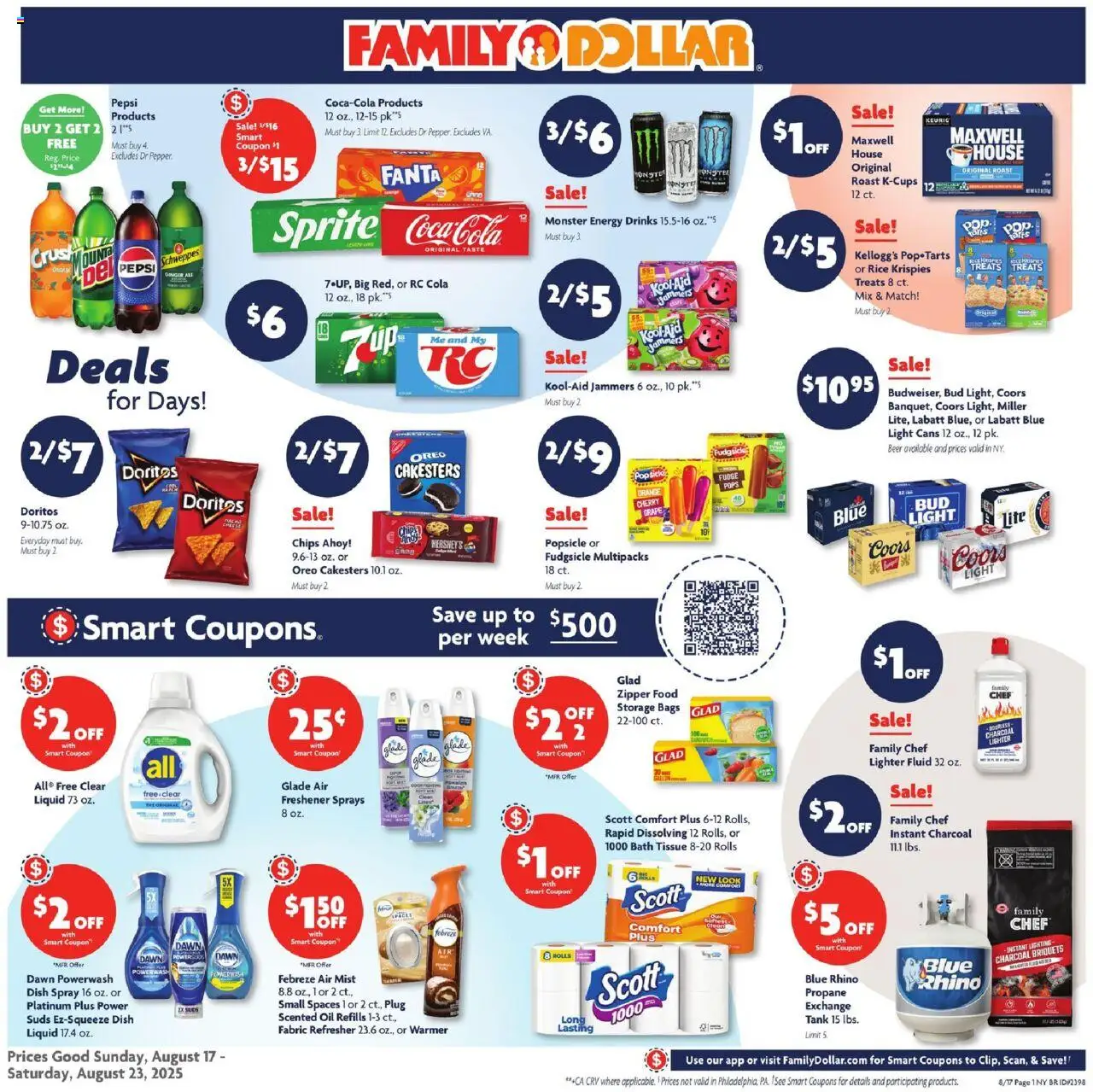 Family Dollar Weekly Ad - valid from 17.08.2025 | Page: 1 | Products: Bath, Rice, Chips, Lighter